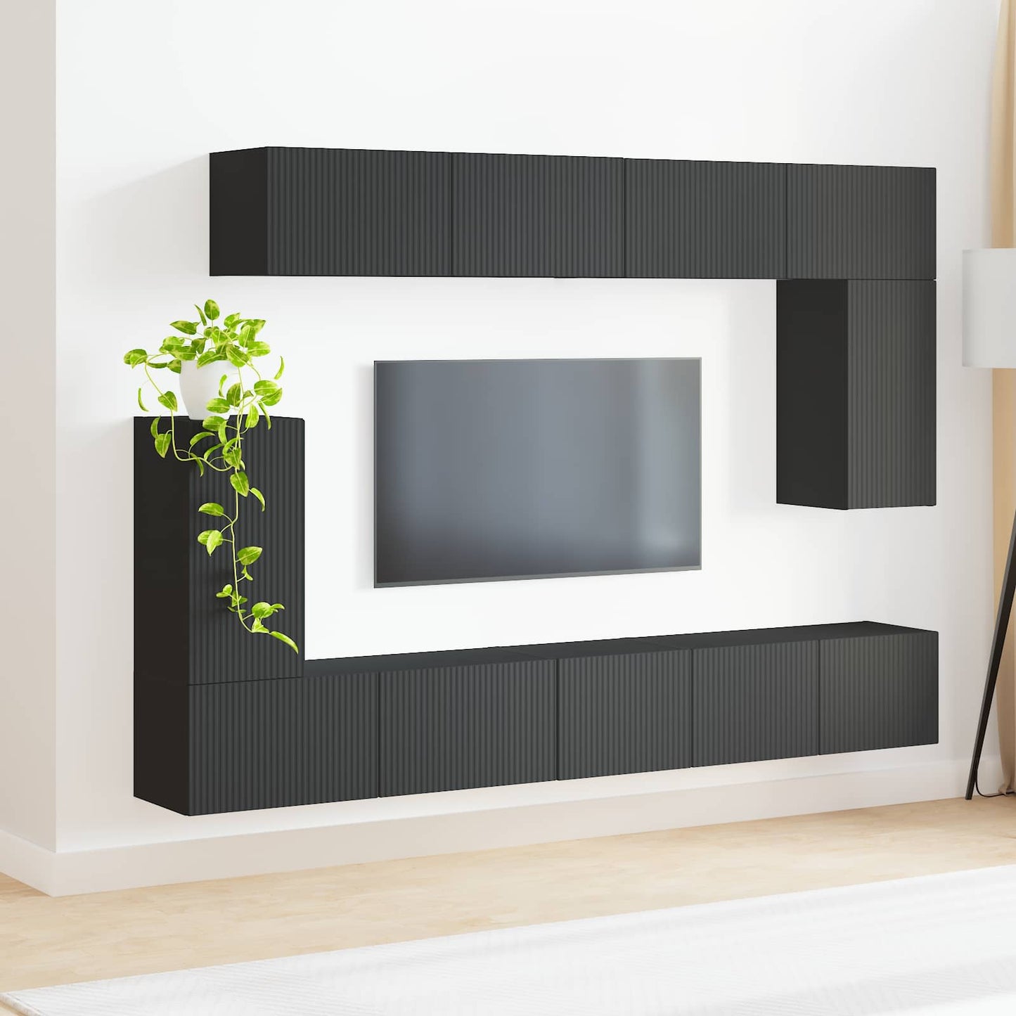 vidaXL TV-Schrankset Wandmontiert 5 pcs Schwarz Holzwerkstoff