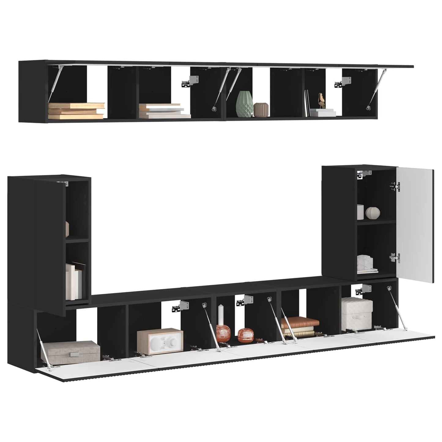 vidaXL TV-Schrankset Wandmontiert 5 pcs Schwarz Holzwerkstoff