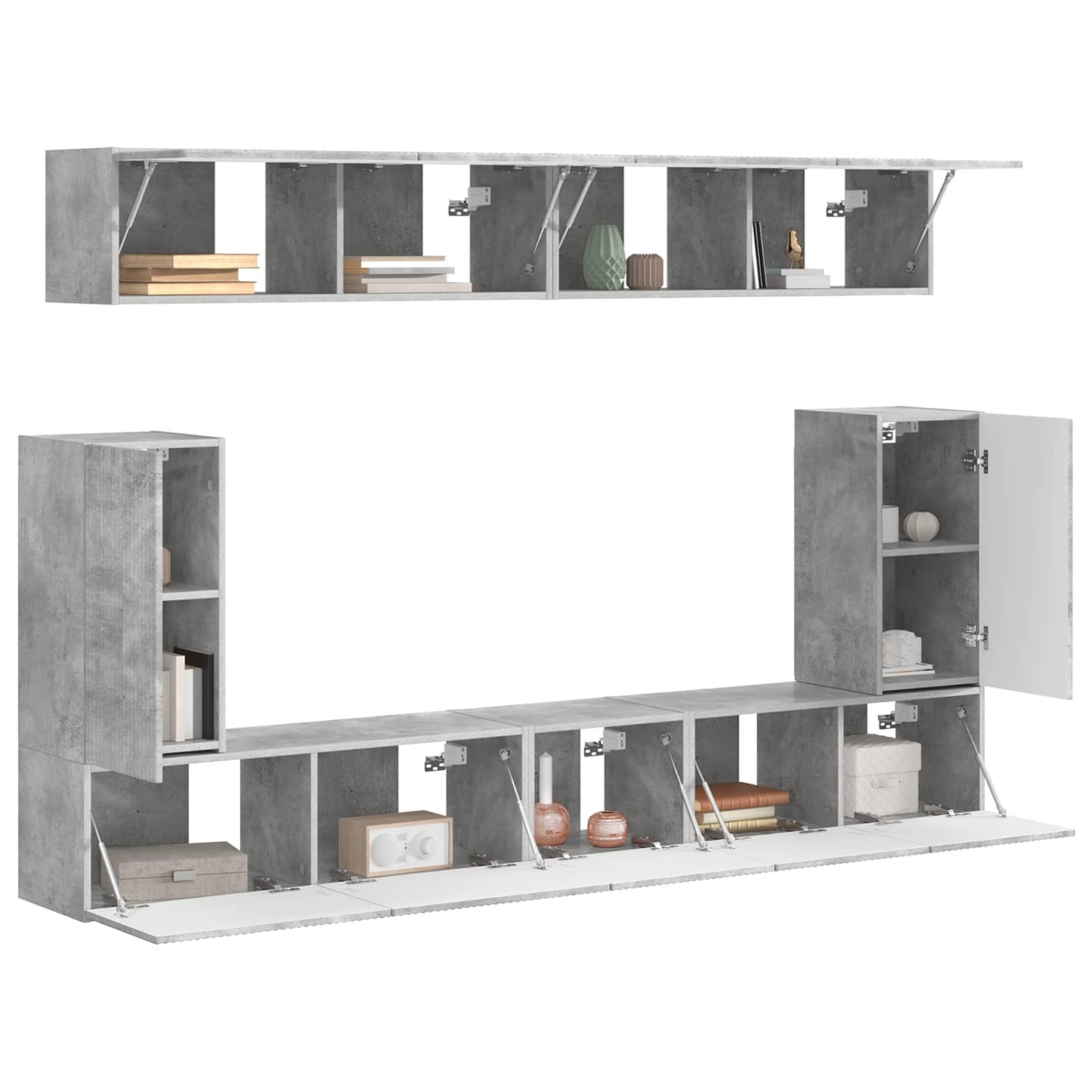 vidaXL TV-Schrankset Wandmontiert 5 pcs Beton Grau Holzwerkstoff