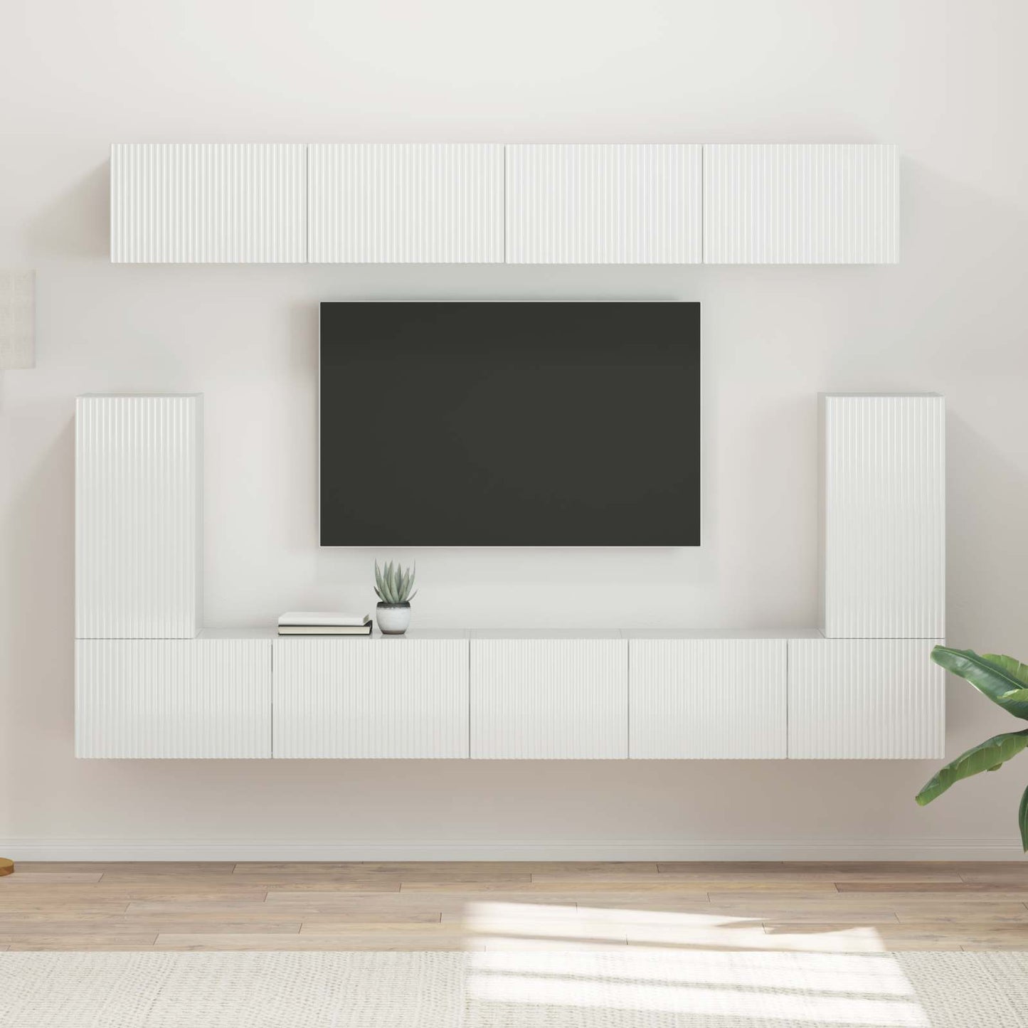 vidaXL TV-Schrankset Wandmontiert 5 pcs Hochglanz Weiß Holzwerkstoff