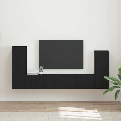 vidaXL TV-Schrankset 4 pcs Schwarz Holzwerkstoff