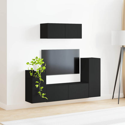 vidaXL TV-Schrankset 4 pcs Schwarz Holzwerkstoff
