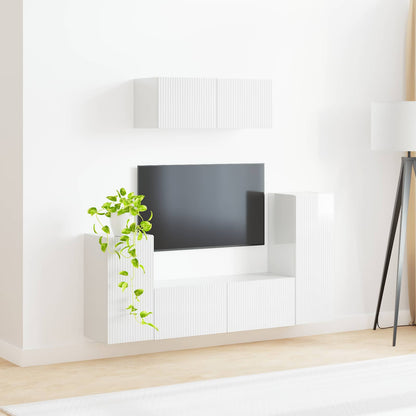 vidaXL TV-Schrankset 4 pcs Hochglanz Weiß Holzwerkstoff