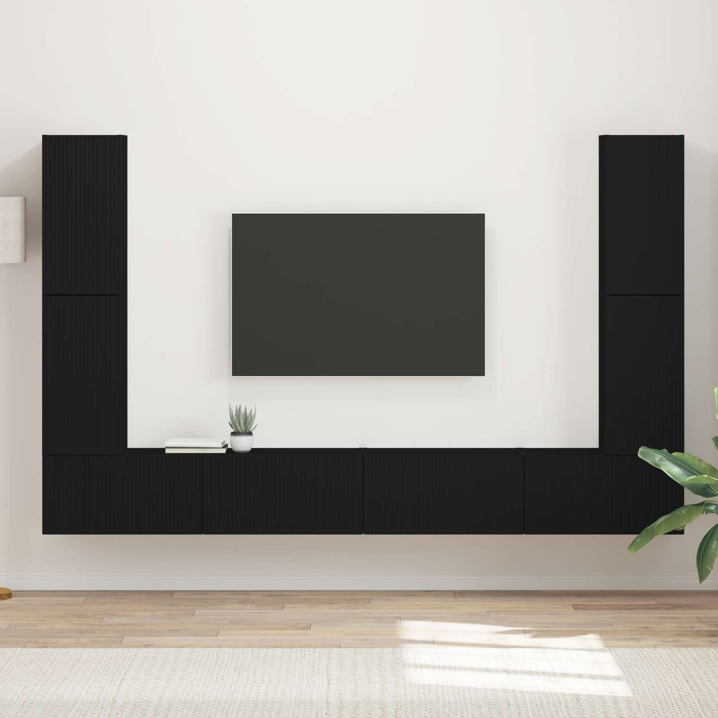vidaXL TV-Schrankset 8 pcs Schwarz Holzwerkstoff