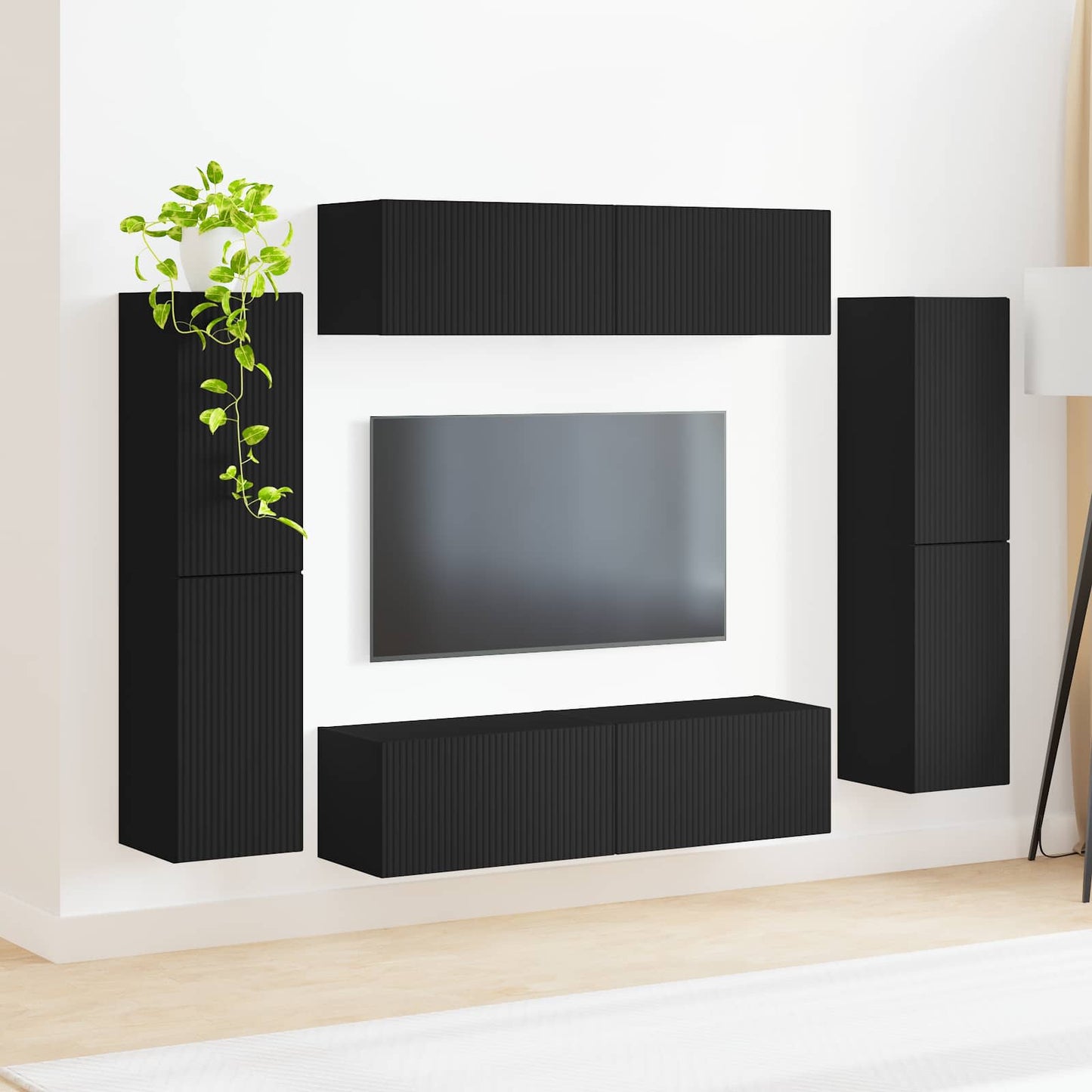 vidaXL TV-Schrankset 8 pcs Schwarz Holzwerkstoff