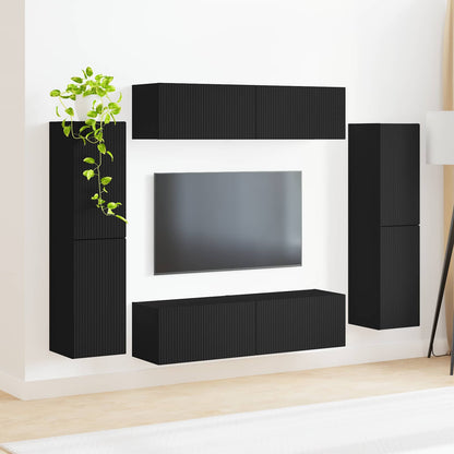 vidaXL TV-Schrankset 8 pcs Schwarz Holzwerkstoff