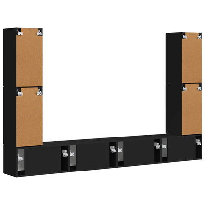 vidaXL TV-Schrankset 8 pcs Schwarz Holzwerkstoff