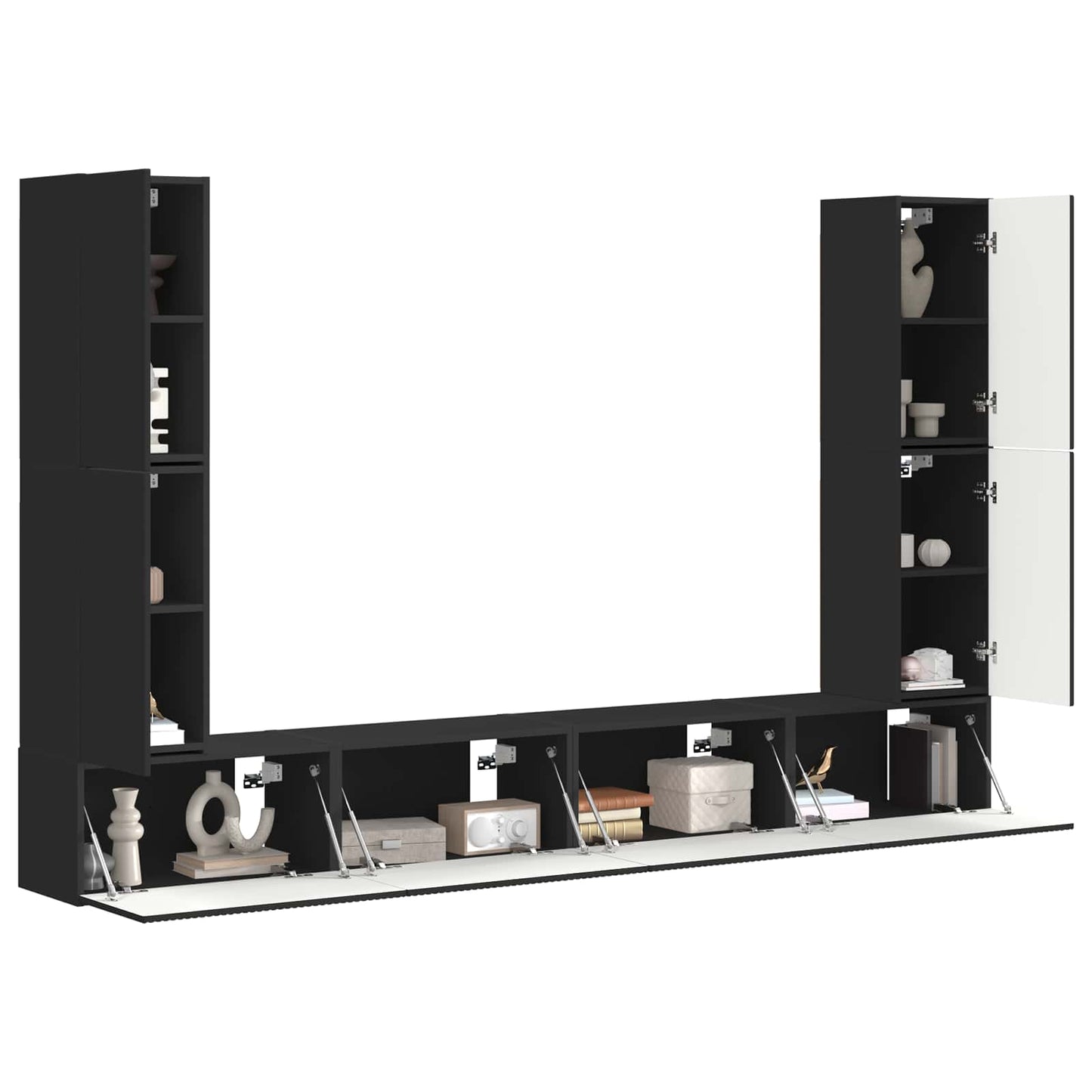 vidaXL TV-Schrankset 8 pcs Schwarz Holzwerkstoff