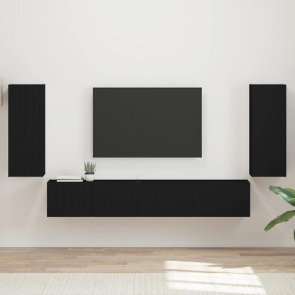 vidaXL TV-Schrankset 4 pcs Schwarz Holzwerkstoff