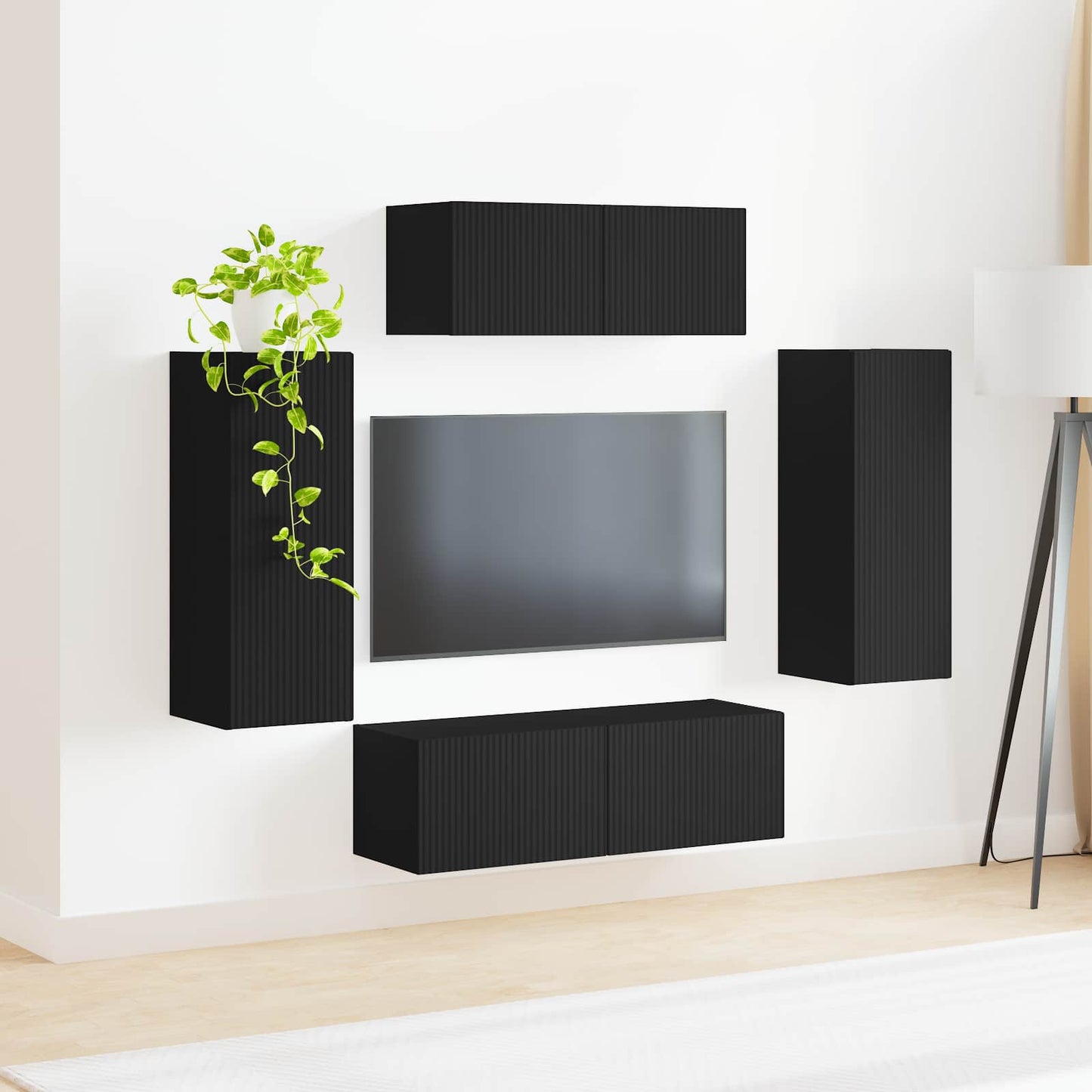 vidaXL TV-Schrankset 4 pcs Schwarz Holzwerkstoff