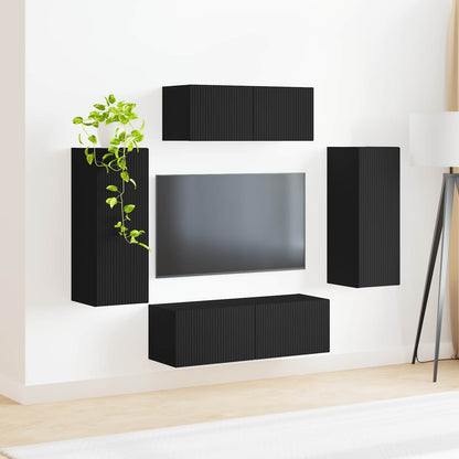 vidaXL TV-Schrankset 4 pcs Schwarz Holzwerkstoff