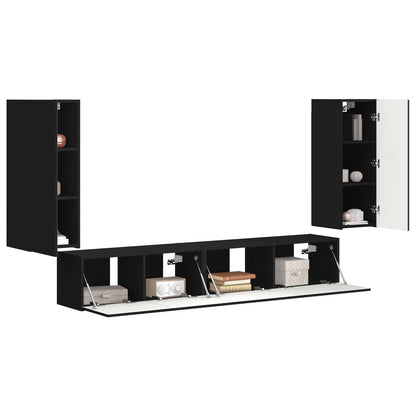 vidaXL TV-Schrankset 4 pcs Schwarz Holzwerkstoff