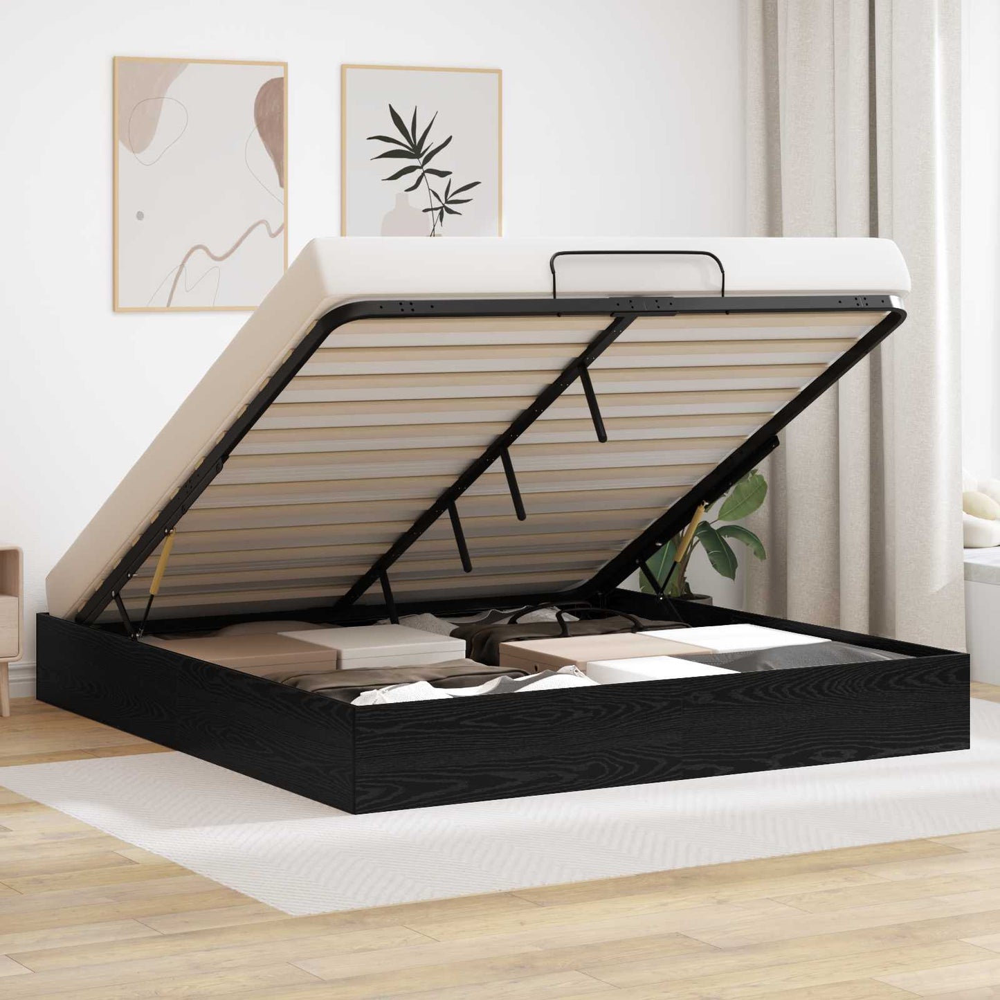 vidaXL Ottoman Bettgestell Schwarz Eichen-Optik 193 x 120 x 25 cm