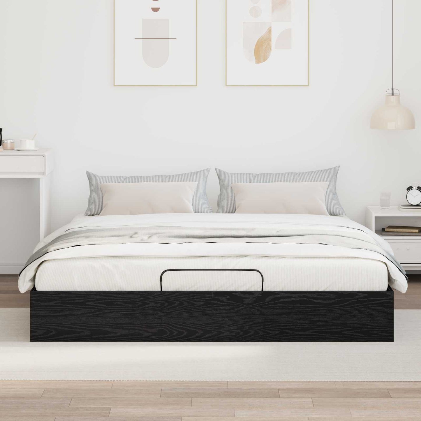 vidaXL Ottoman Bettgestell Schwarz Eichen-Optik 193 x 120 x 25 cm