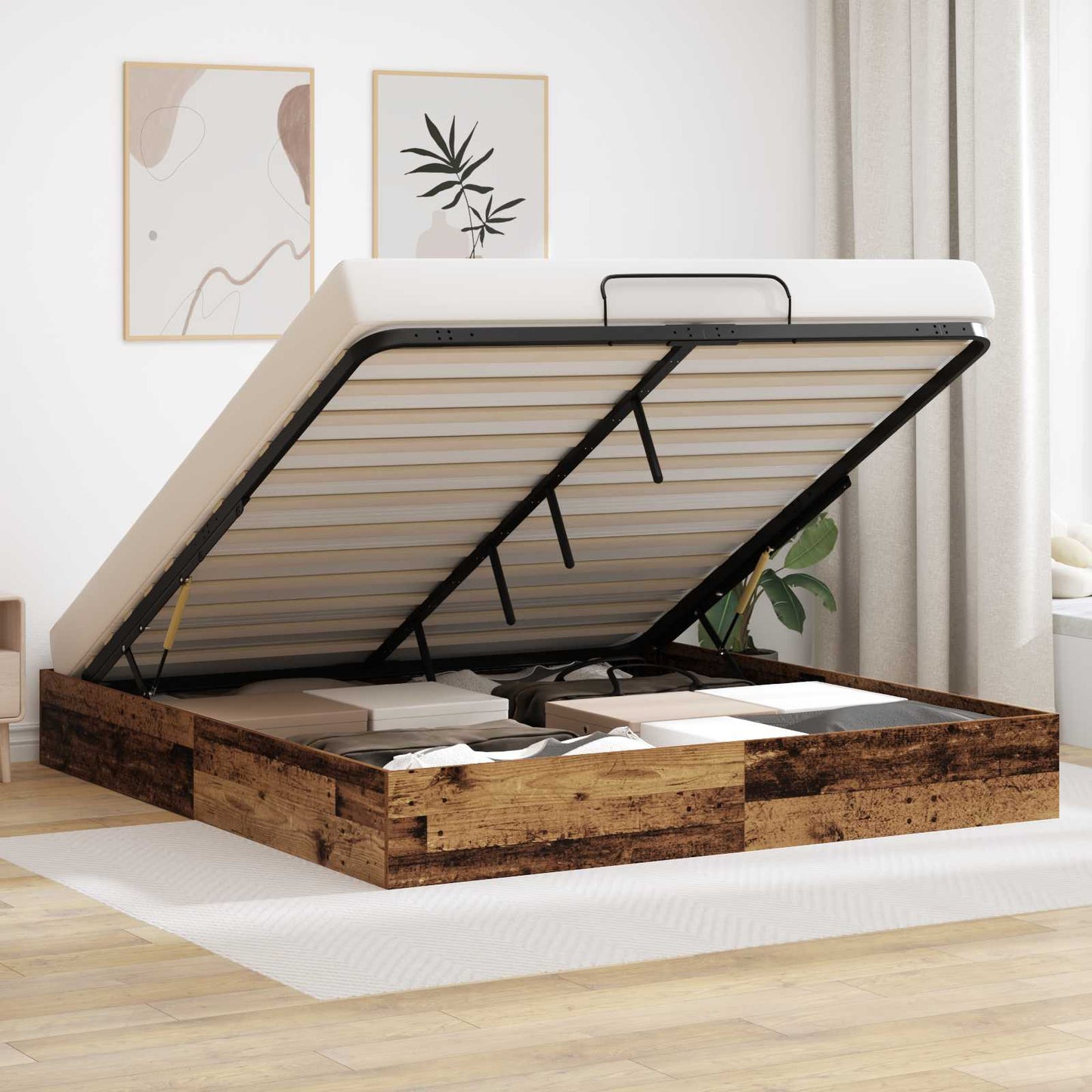 Ottoman Bettgestell Altholz 160 x 200 cm Holzwerkstoff