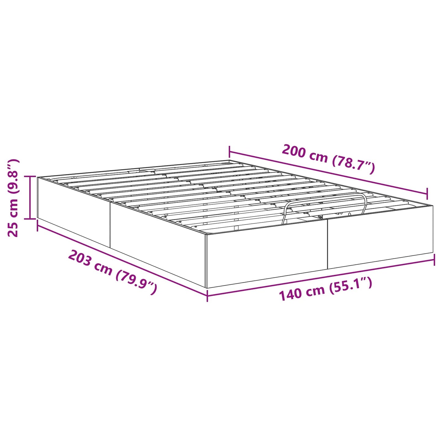 vidaXL Ottoman Bettgestell Geräucherte Eiche 193 x 120 x 25 cm