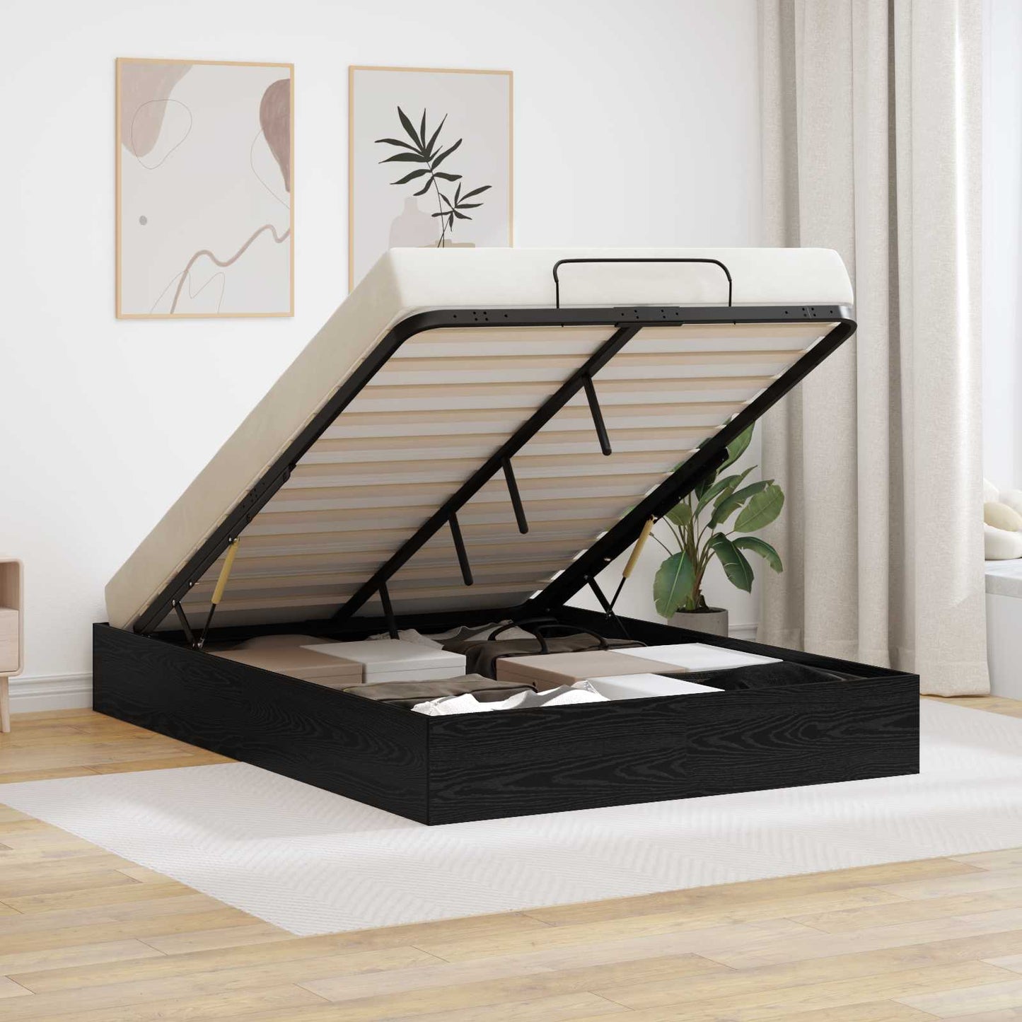 Ottoman Bettgestell Schwarz Eichen-Optik 193 x 120 x 25 cm