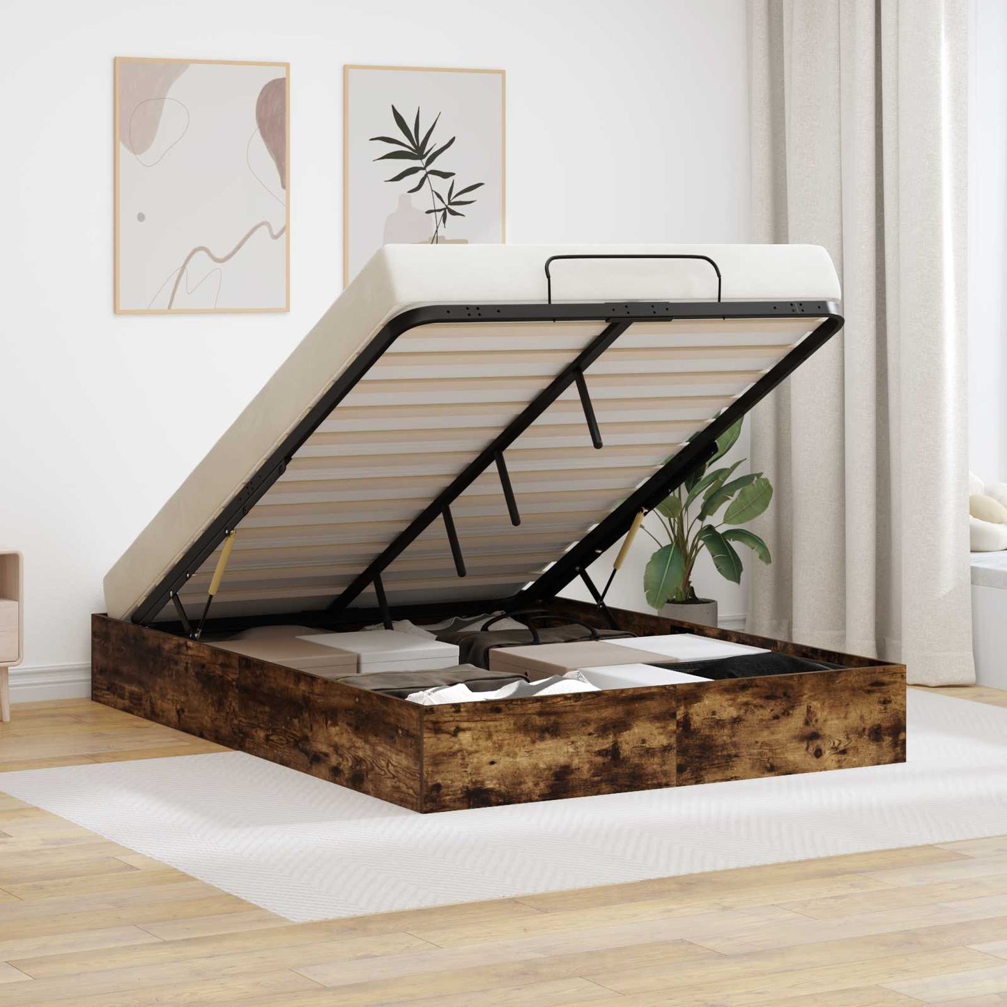 vidaXL Ottoman Bettgestell Geräucherte Eiche 193 x 120 x 25 cm