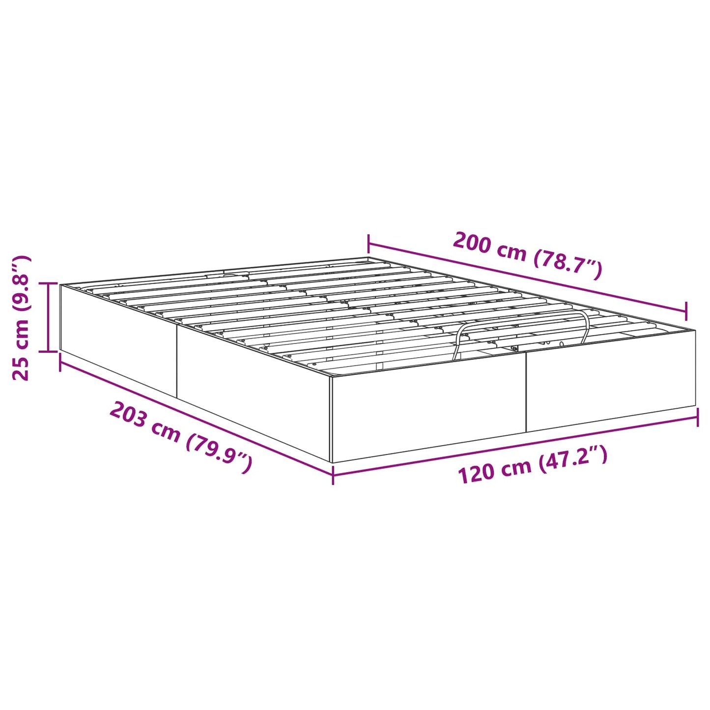 vidaXL Ottoman Bettgestell Graues Sonoma 193 x 120 x 25 cm Spanplatte