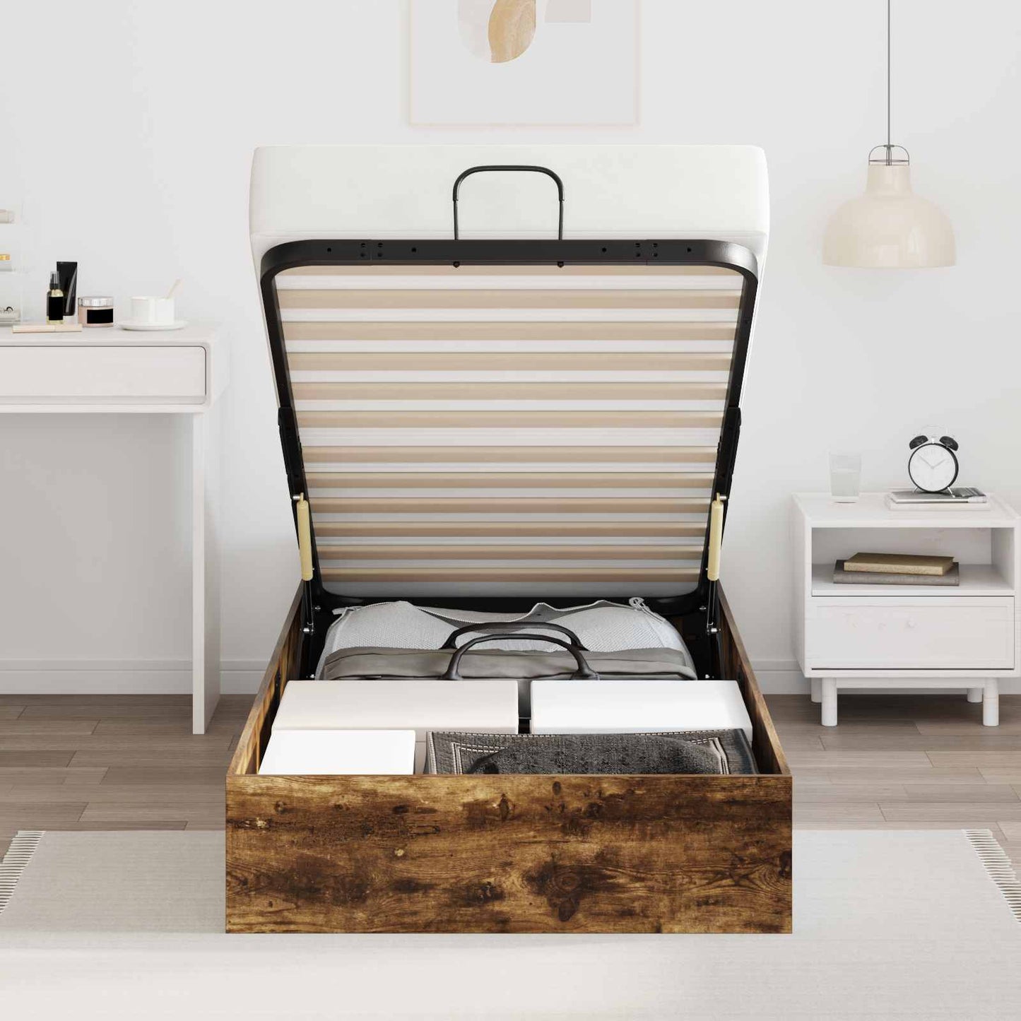 vidaXL Ottoman Bettgestell Geräucherte Eiche 193 x 120 x 25 cm