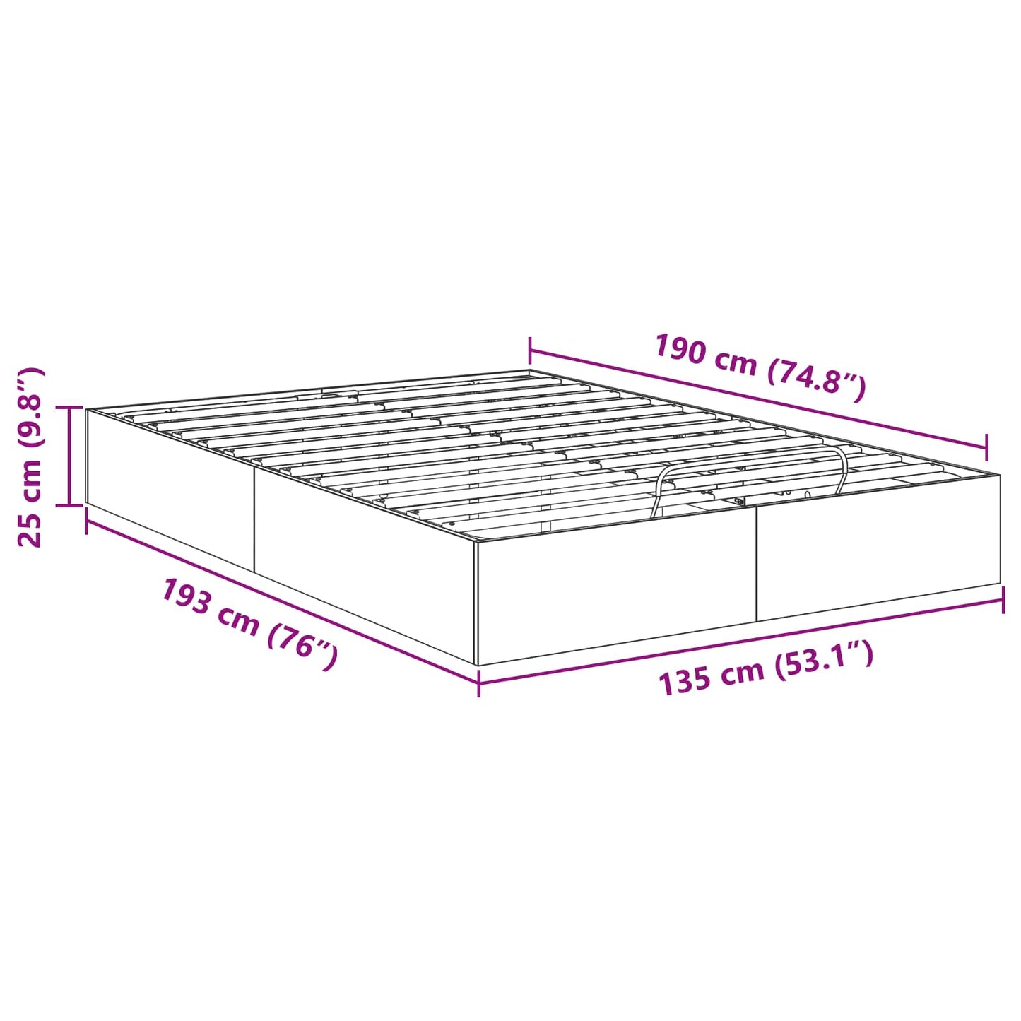 vidaXL Cadre de lit ottoman noir aspect chêne 193 x 120 x 25 cm