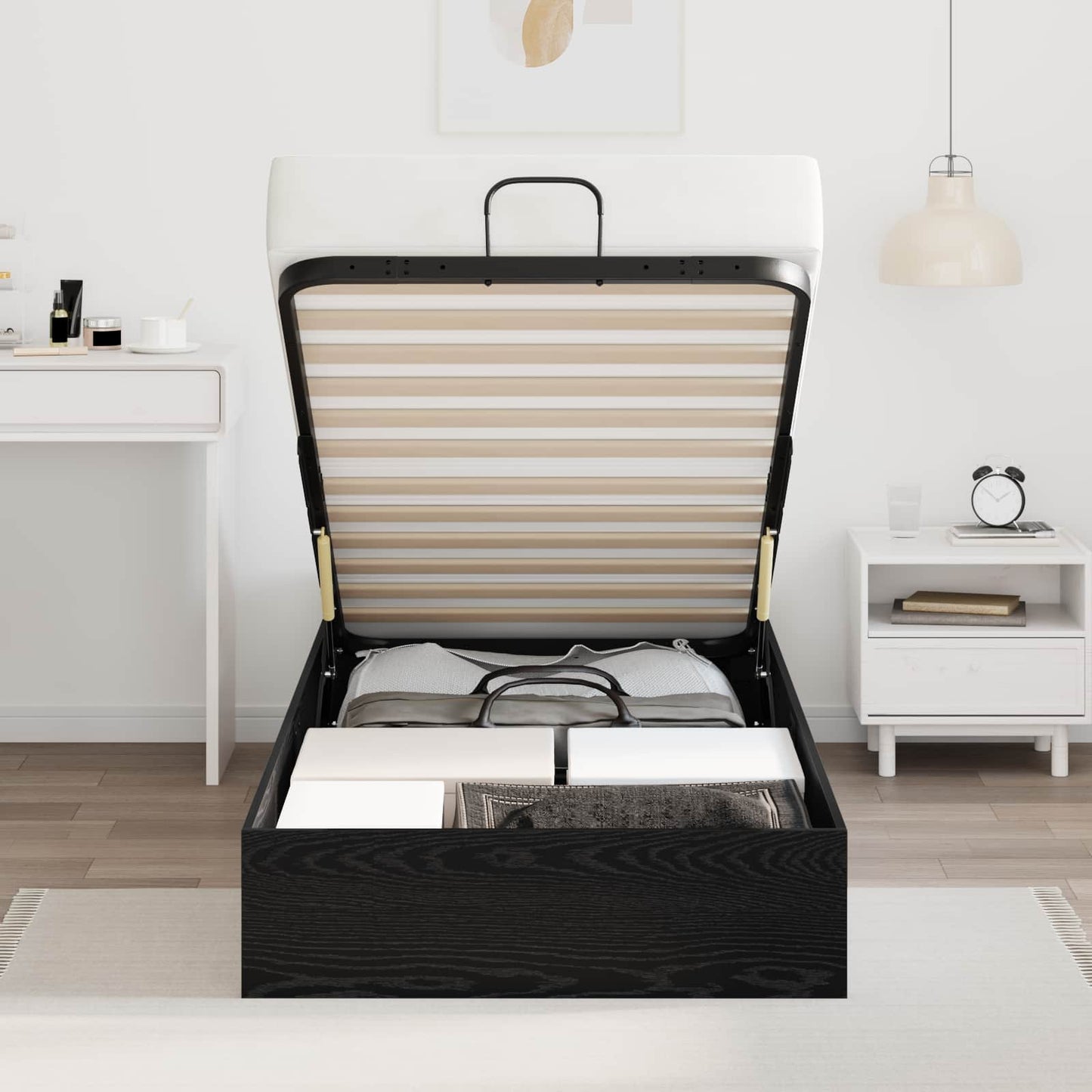 Ottoman Bettgestell Schwarz Eichen-Optik 193 x 120 x 25 cm