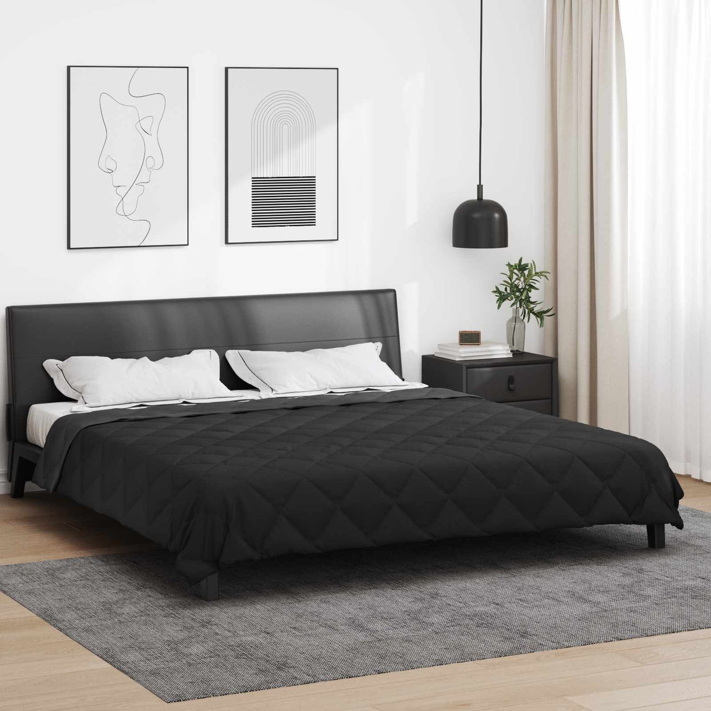 vidaXL Sommerdecke Schwarz und Anthrazit 220 x 200 cm Mikrofaser