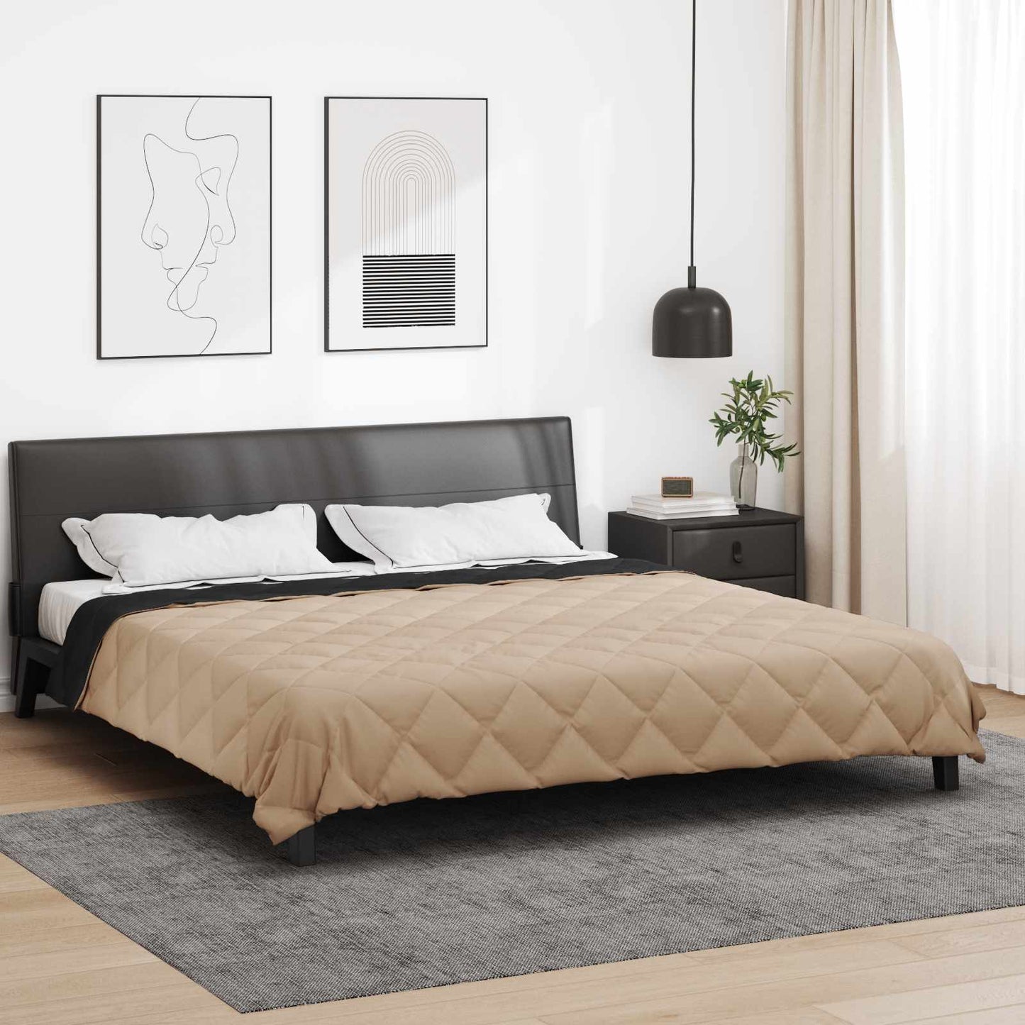 vidaXL Sommerdecke Schwarz und Taupe 220 x 200 cm Mikrofaser