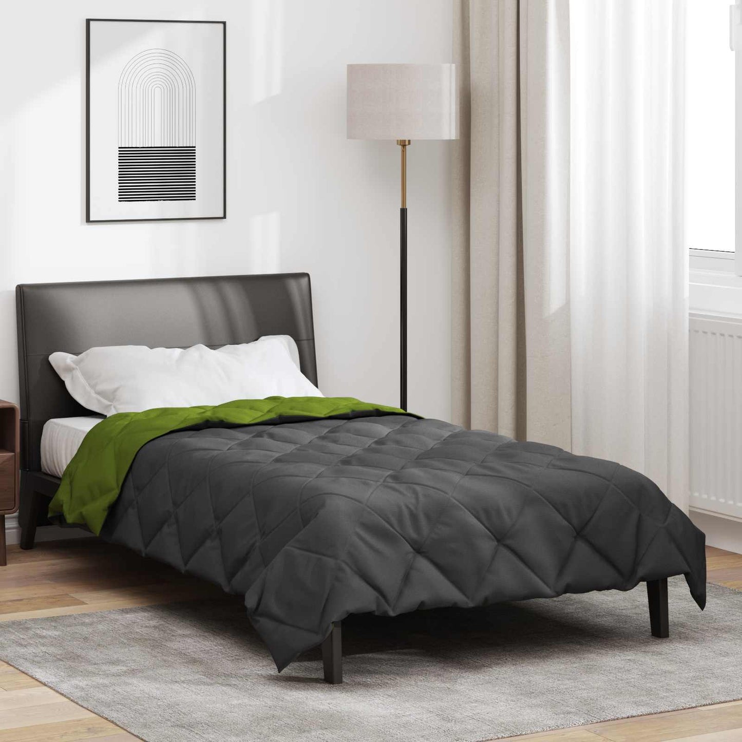 vidaXL Ganzjahresbettdecke Grün und Anthrazit 200 x 140 cm Mikrofaser