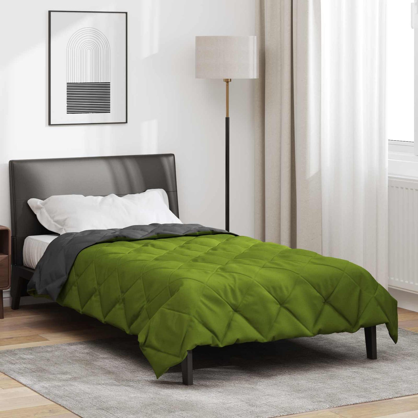 vidaXL Ganzjahresbettdecke Grün und Anthrazit 200 x 155 cm Mikrofaser