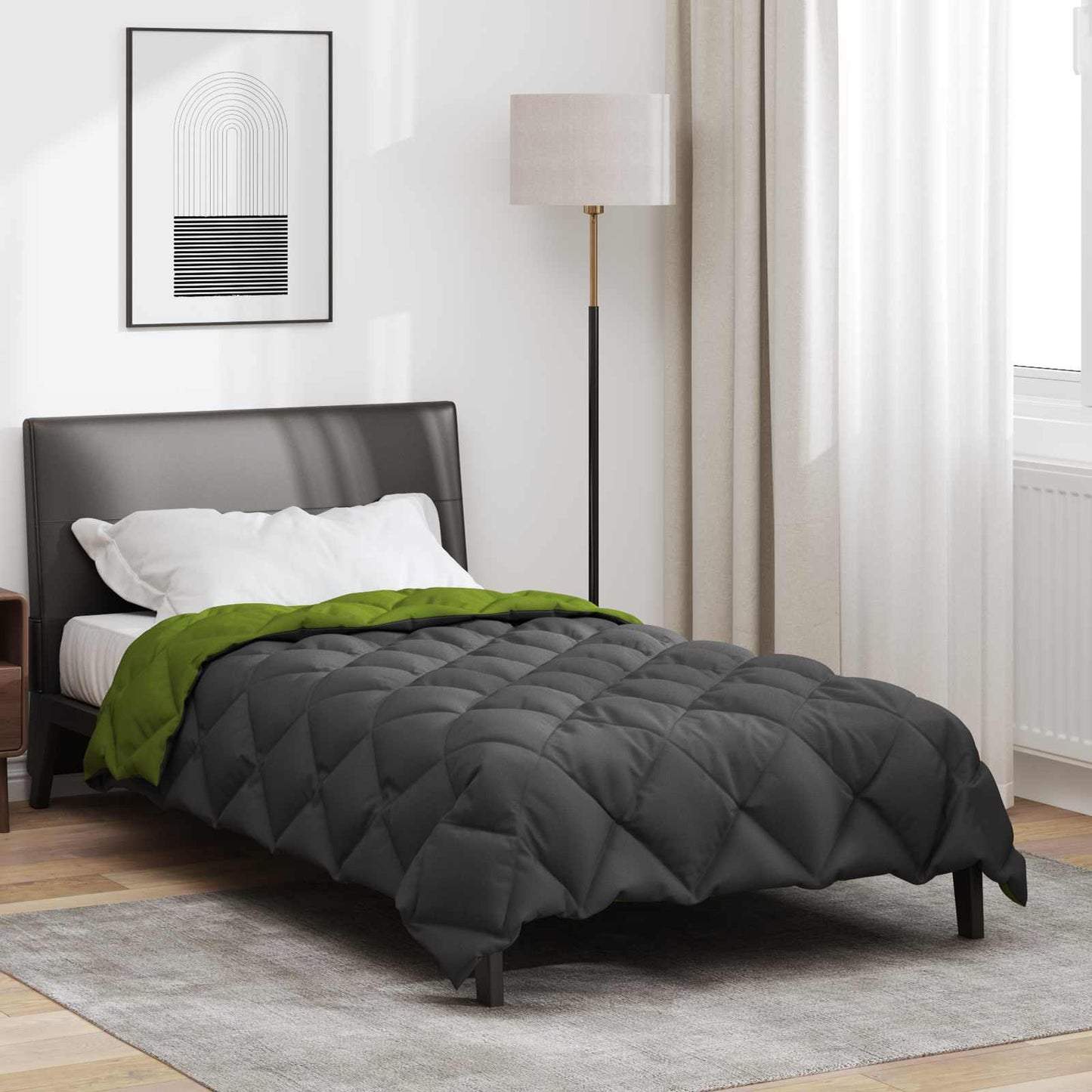 vidaXL Winterbettdecke Grün und Anthrazit 220 x 140 cm Mikrofaser