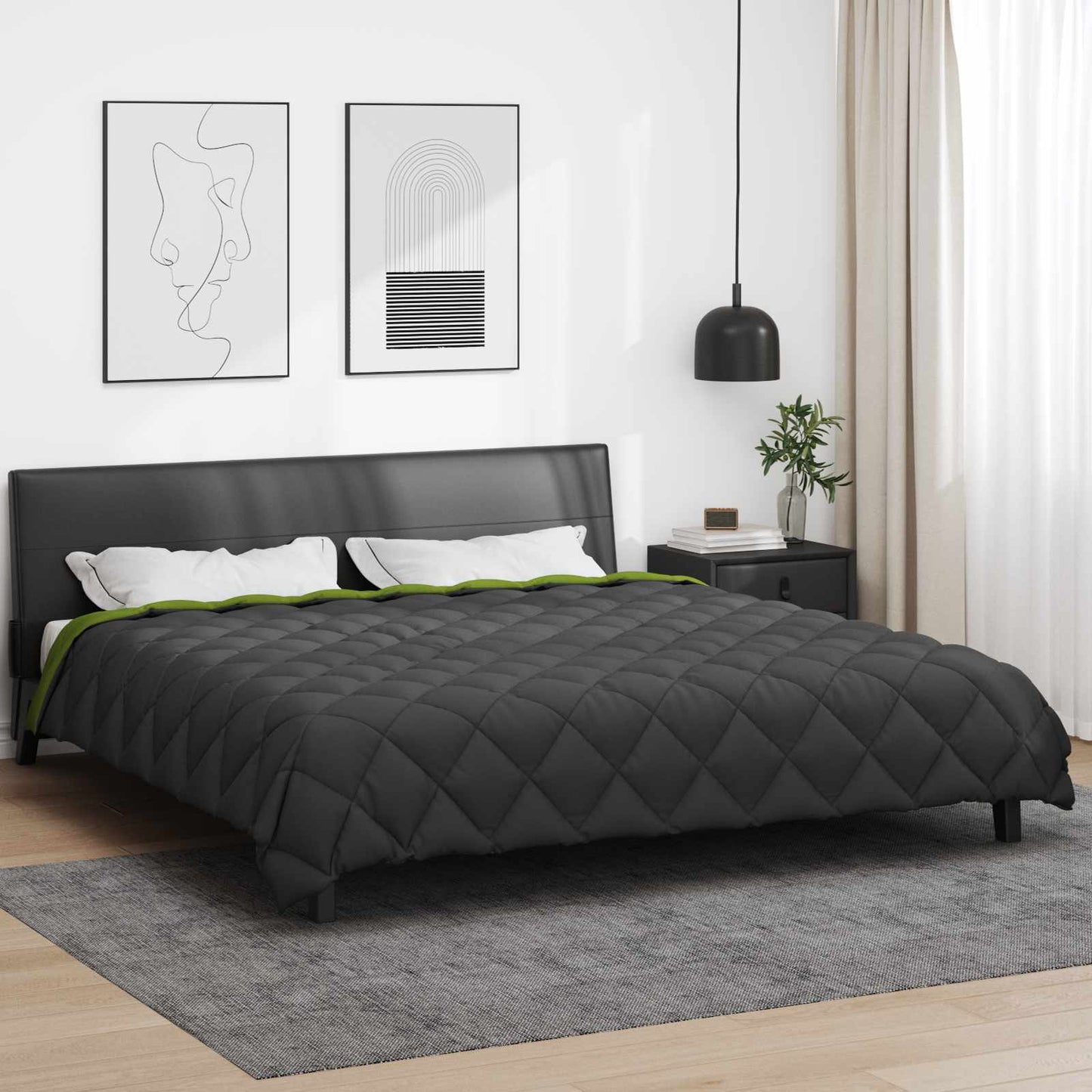 vidaXL Winterbettdecke Grün und Anthrazit 220 x 240 cm Mikrofaser