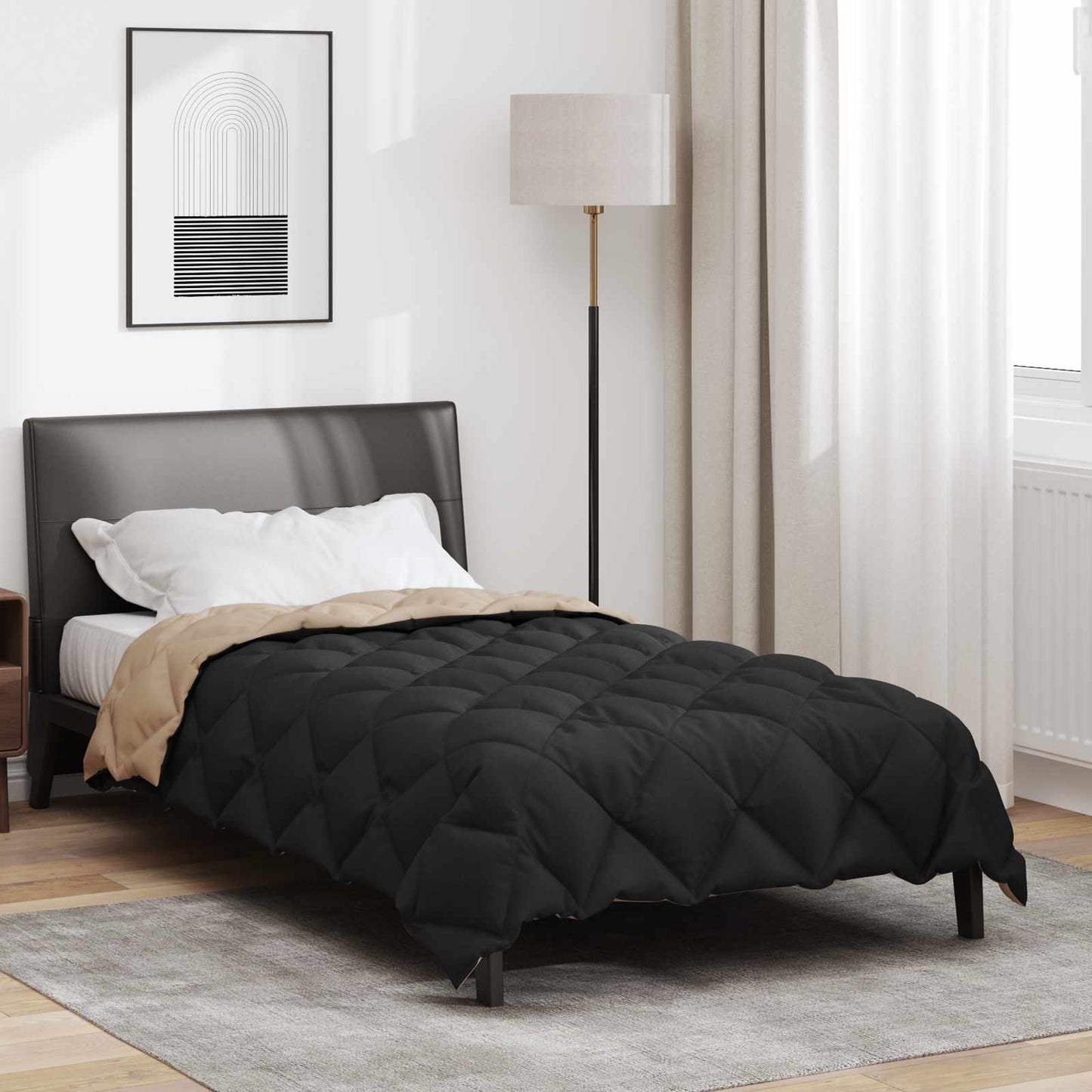 vidaXL Winterbettdecke Schwarz und Taupe 220 x 135 cm Mikrofaser