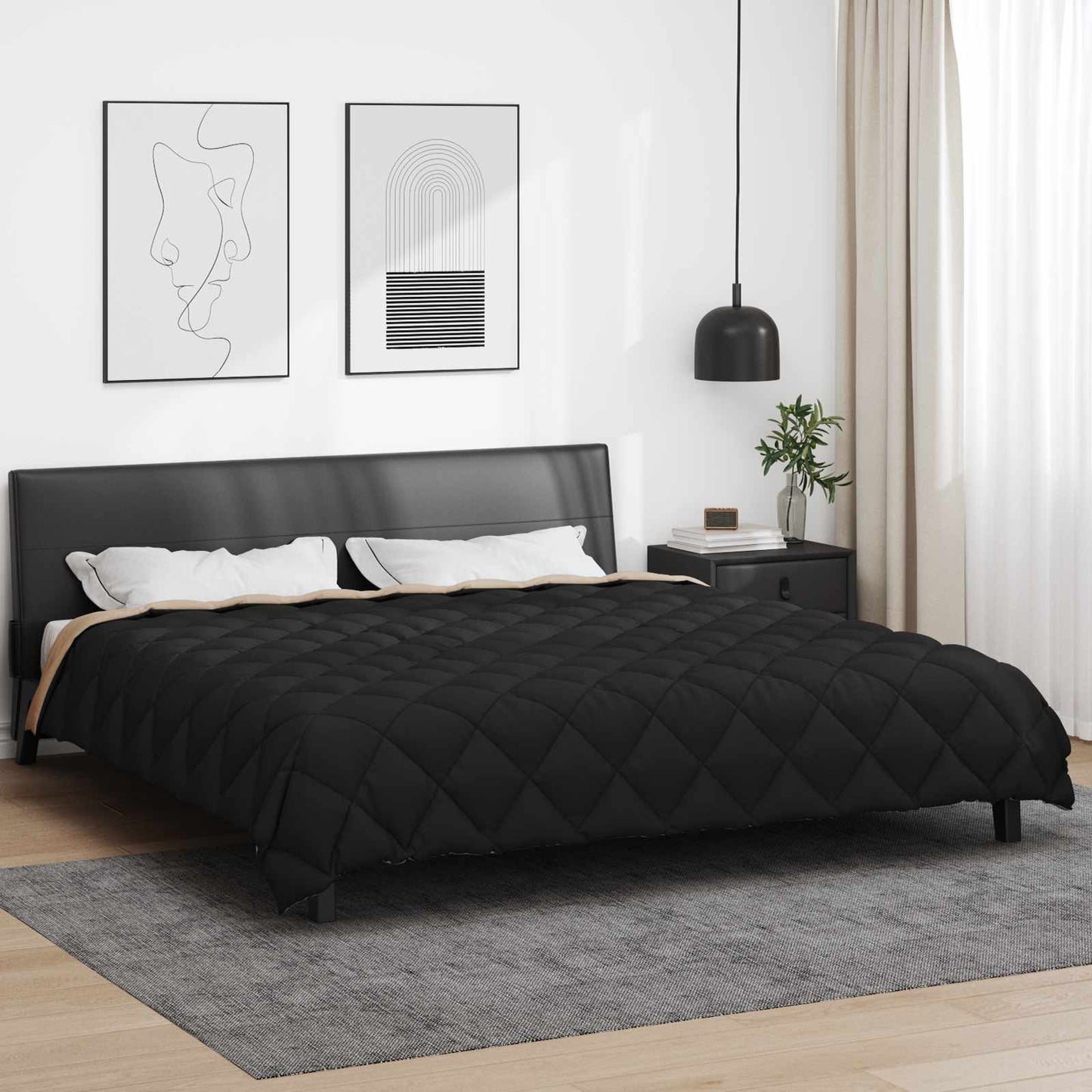 vidaXL Winterbettdecke Schwarz und Taupe 220 x 200 cm Mikrofaser