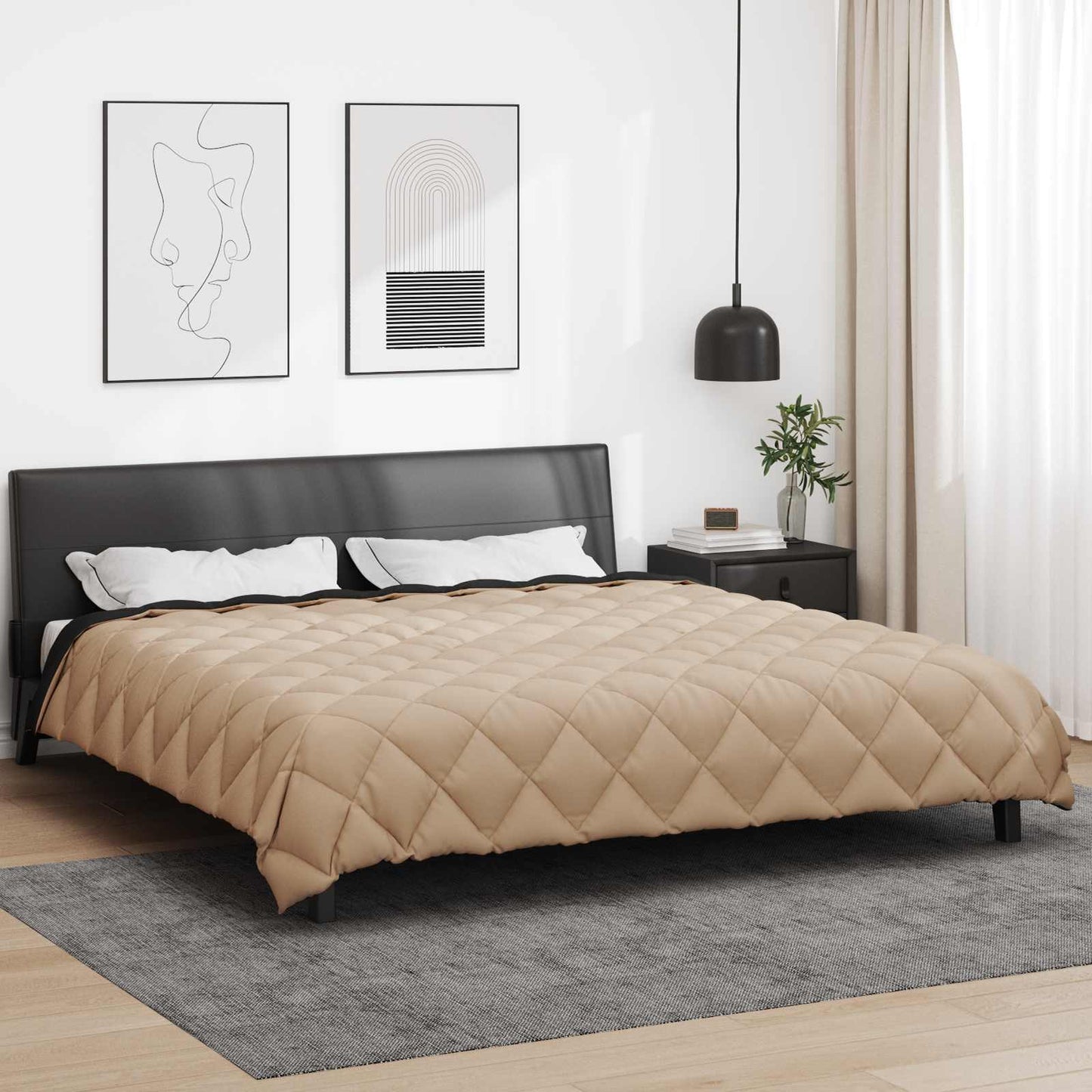 vidaXL Winterbettdecke Schwarz und Taupe 220 x 200 cm Mikrofaser