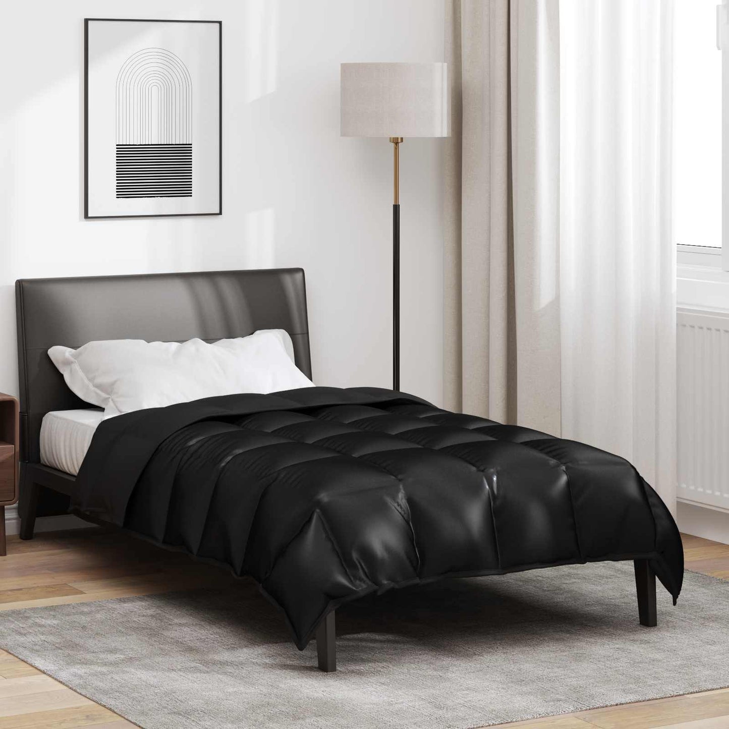 Winterbettdecke Schwarz 220 x 140 cm Satin und Mikrofaser