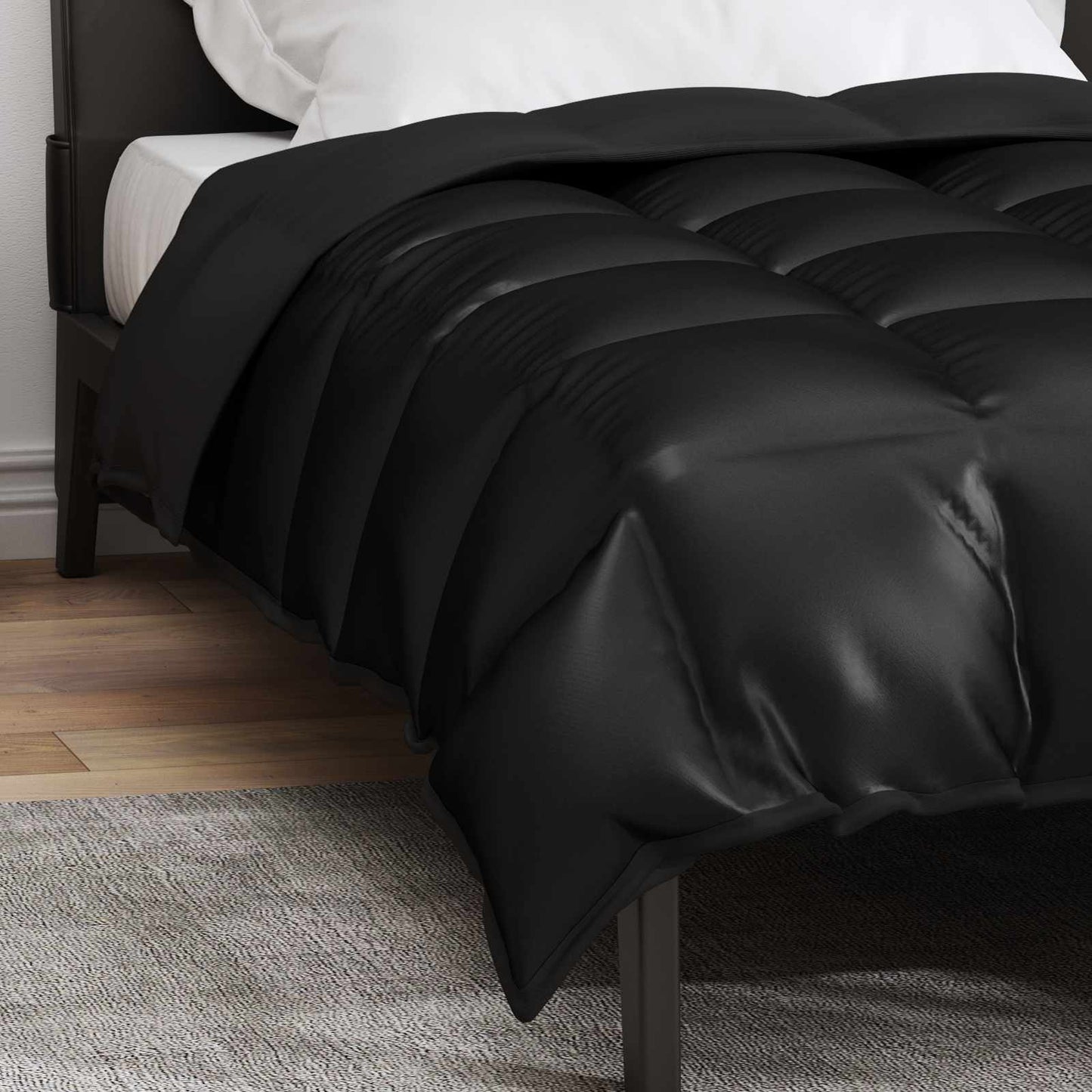 vidaXL Winterbettdecke Schwarz 220 x 155 cm Satin und Mikrofaser