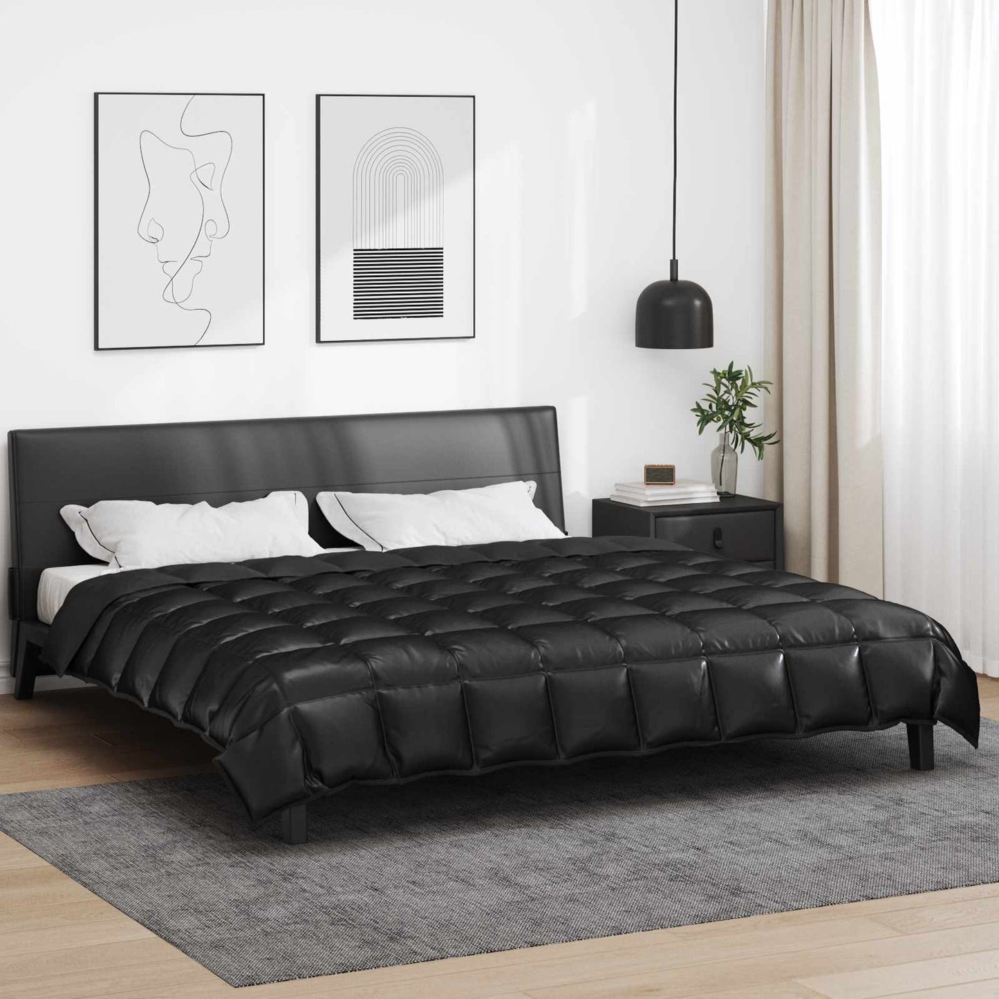 vidaXL Winterbettdecke Schwarz 240 x 260 cm Satin und Mikrofaser