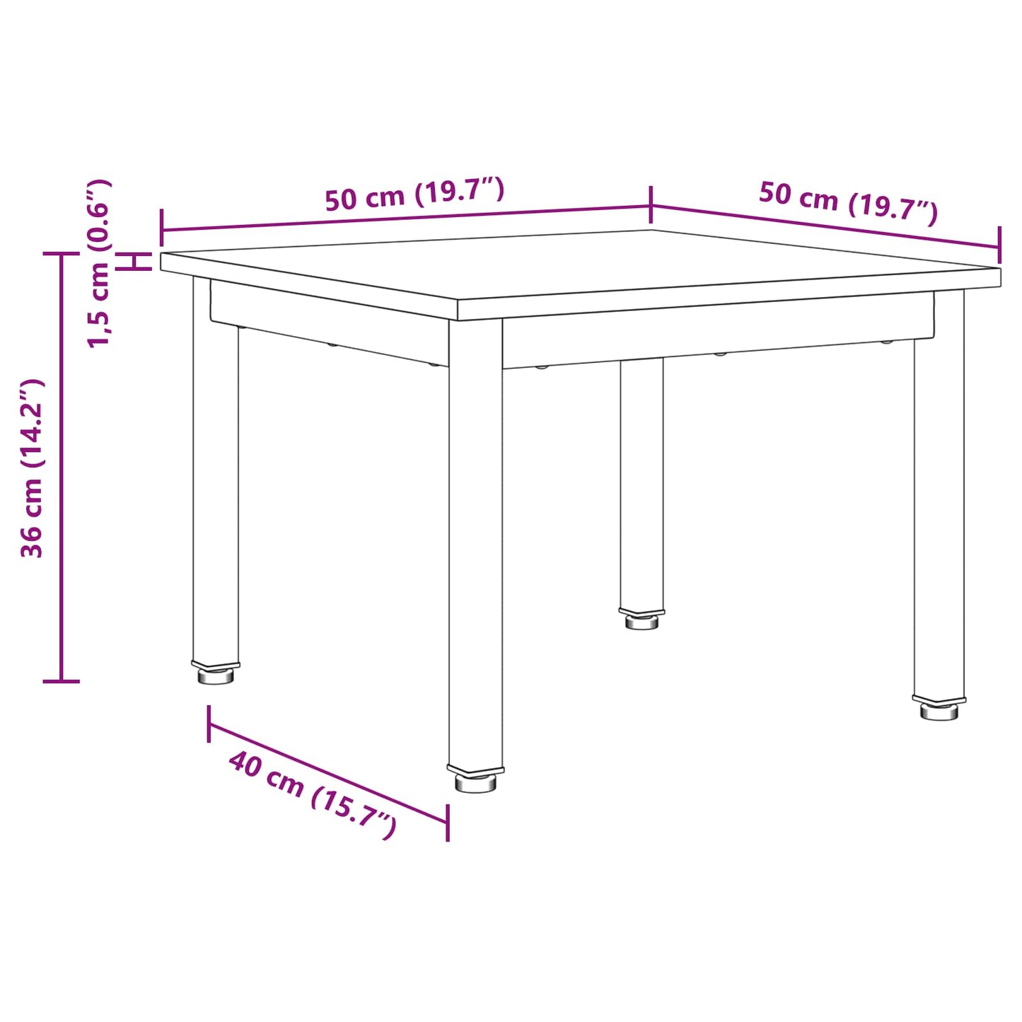 Couchtisch Schwarz Eichen-Optik 50 x 50 x 36 cm Holzwerkstoff