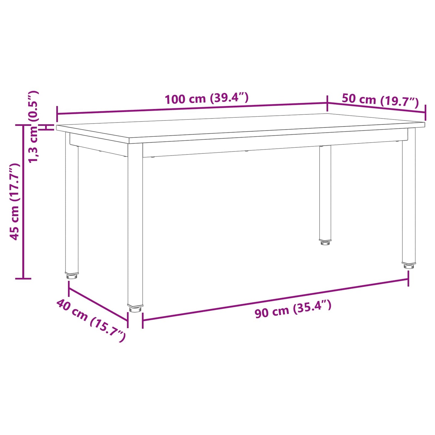 vidaXL Couchtisch Kunsthandwerk Eiche 100 x 50 x 45 cm Holzwerkstoff