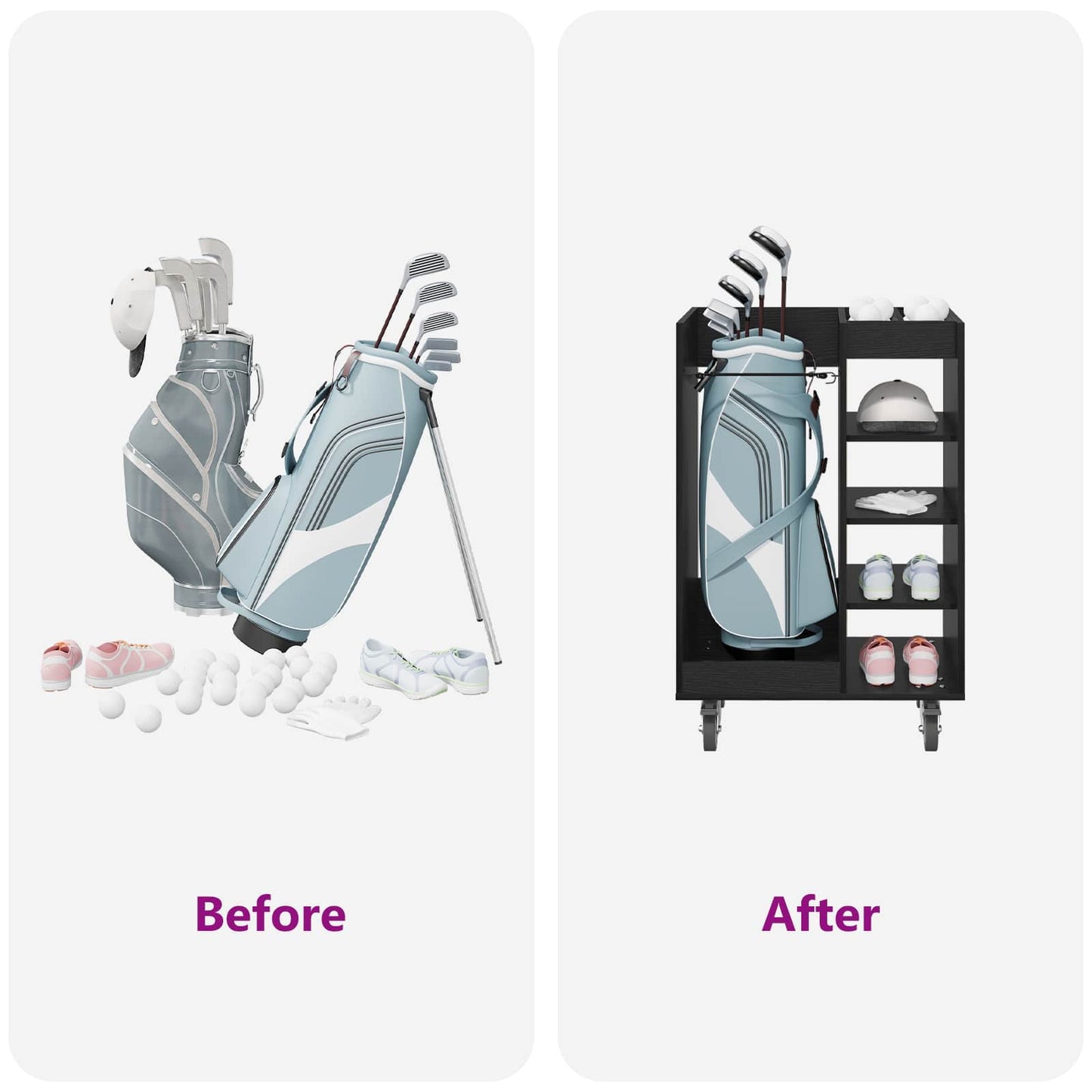 Golf Schrank Mit Rad Uni Schwarz Eichen-Optik 65 x 45 x 98 cm