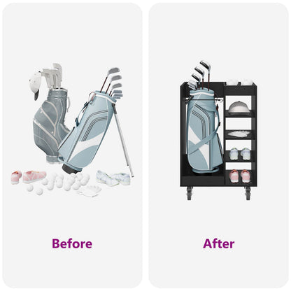 Golf Schrank Mit Rad Uni Schwarz Eichen-Optik 65 x 45 x 98 cm