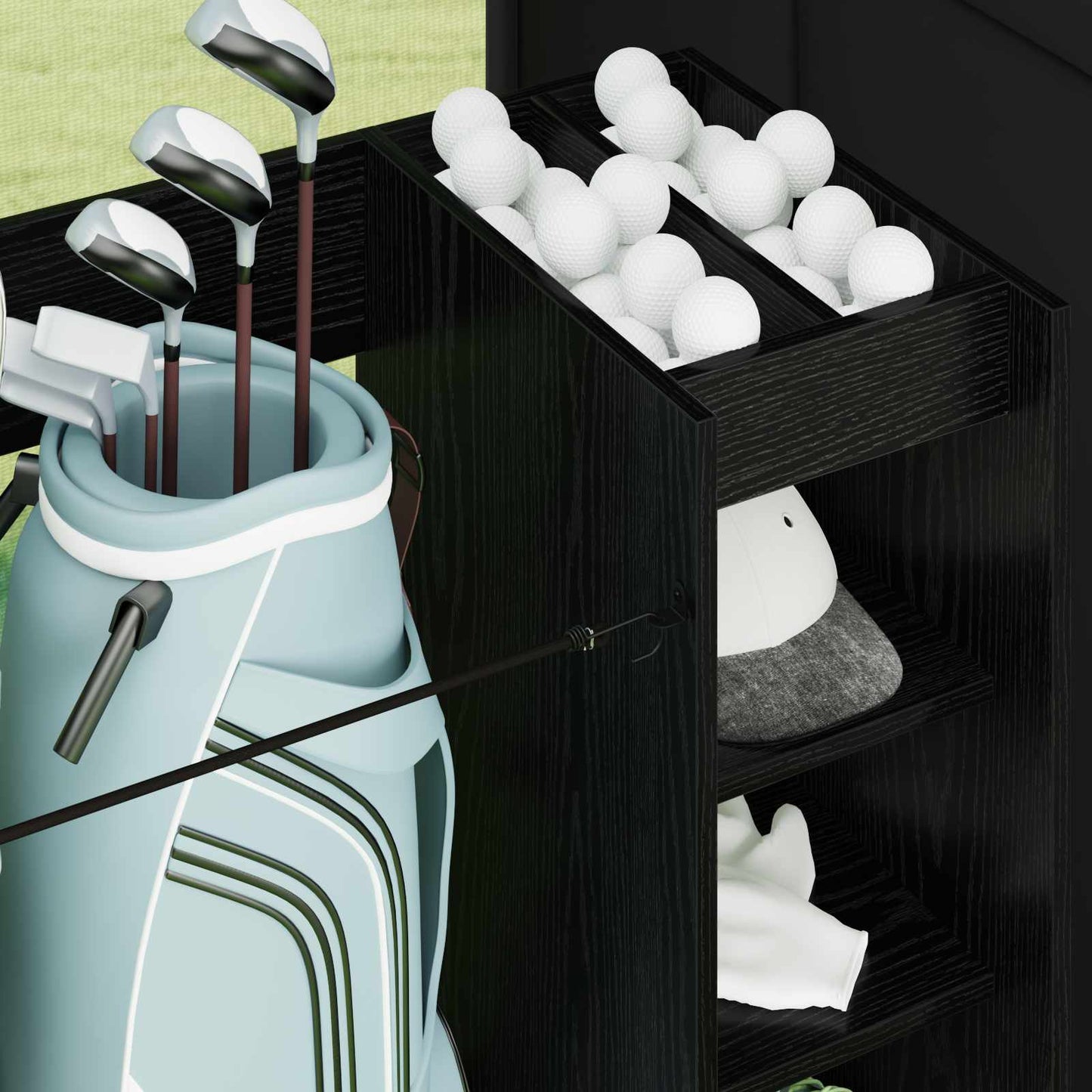 Golf Schrank Mit Rad Uni Schwarz Eichen-Optik 90 x 45 x 98 cm