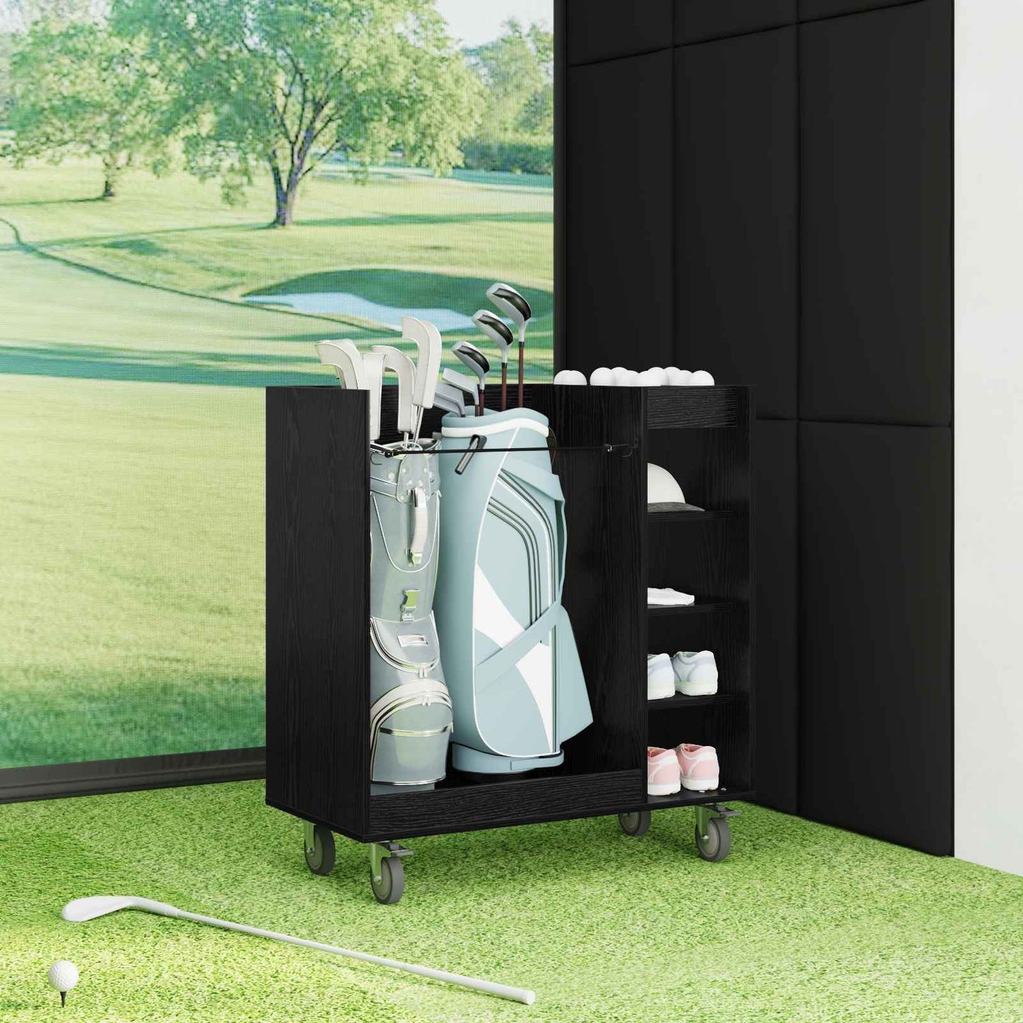 Golf Schrank Mit Rad Uni Schwarz Eichen-Optik 90 x 45 x 98 cm