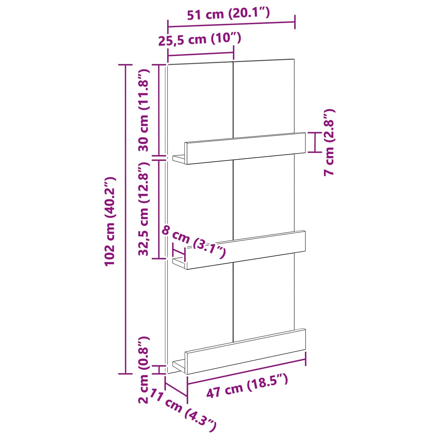 Magazinregal Geräucherte Eiche 51 x 11 x 102 cm Holzwerkstoff