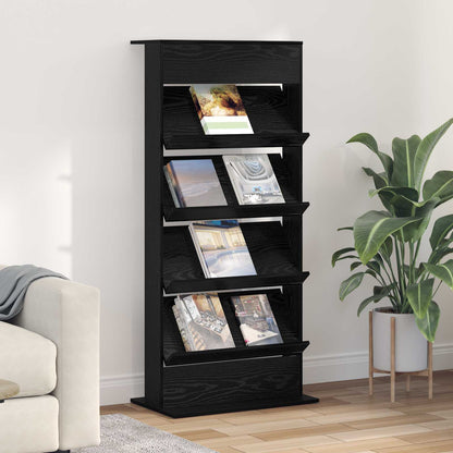 Magazinregal mit Regal Schwarz Eichen-Optik 70 x 41 x 156 cm