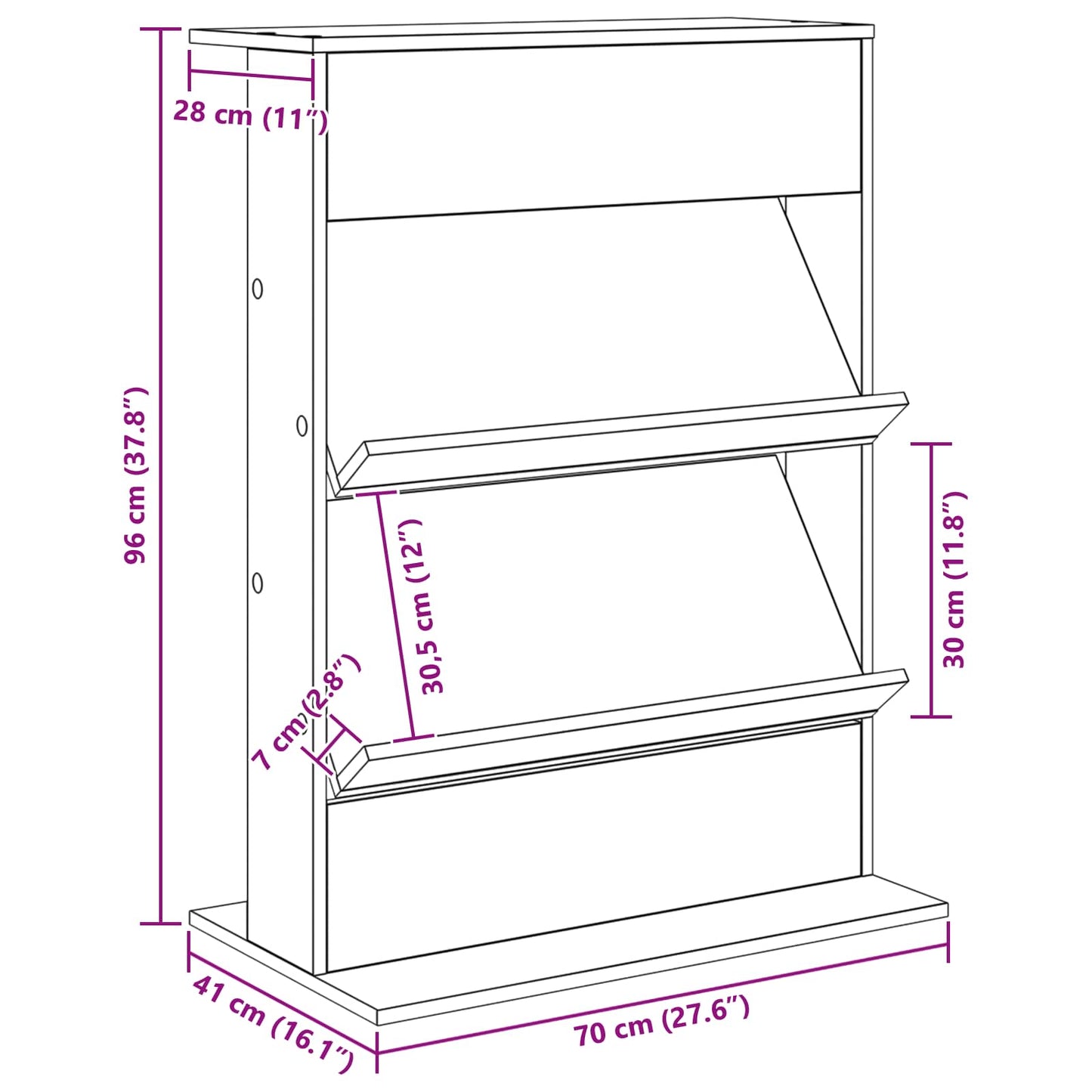 Magazinregal Schwarz Eichen-Optik 70 x 41 x 96 cm Holzwerkstoff