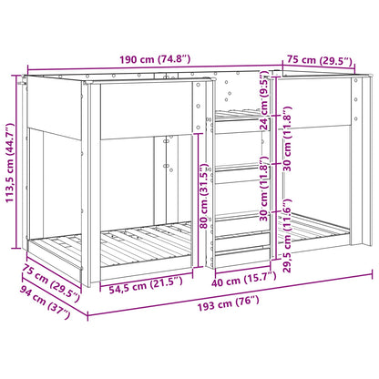 vidaXL Etagenbett für Kinder Graues Sonoma 75 x 190 cm Holzwerkstoff