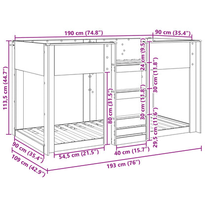 vidaXL Etagenbett für Kinder Artisan-Eiche 90 x 190 cm Holzwerkstoff