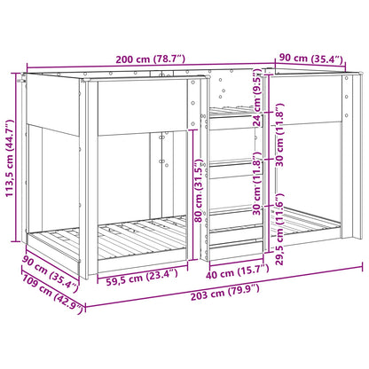 vidaXL Etagenbett für Kinder Schwarz Eichen-Optik 90 x 200 cm